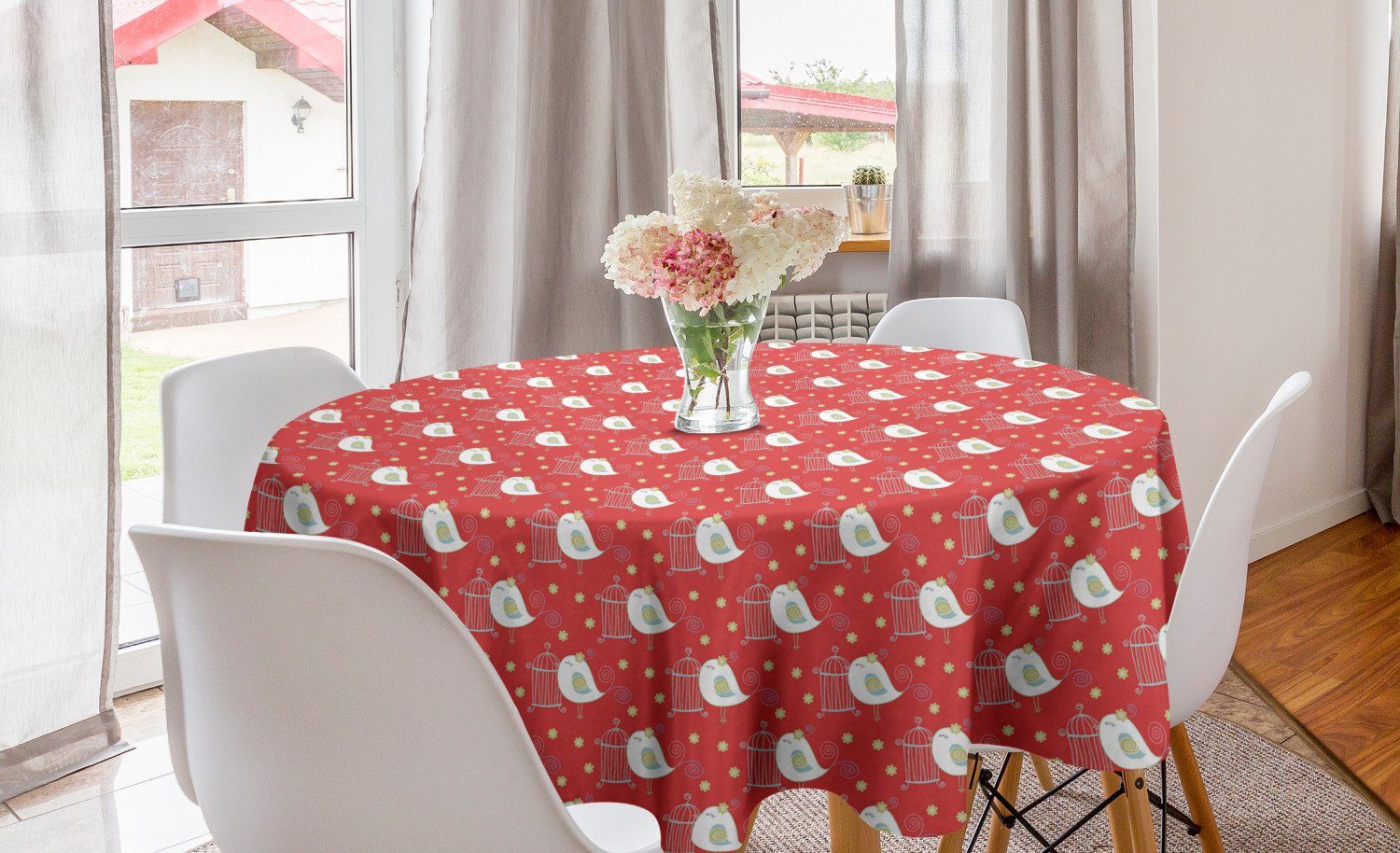 Abakuhaus Tischdecke Kreis Tischdecke Abdeckung für Esszimmer Küche Dekoration, Vögel Cages Blumen