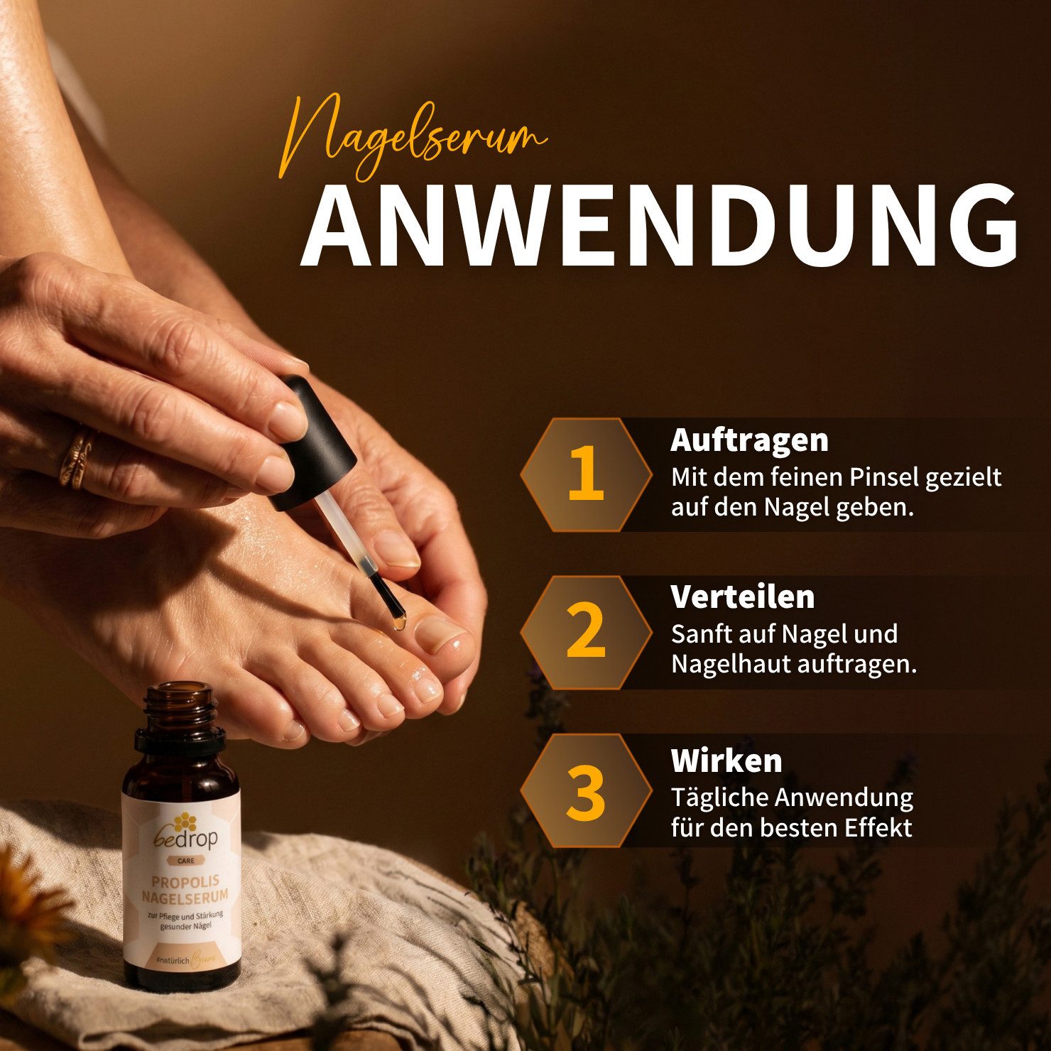 bedrop Nagelpflegeserum Nagelpflege mit hochdosiertem Propolis & 4 ätherischen Ölen, Zur Unterstützung bei Nagelpilz und Nagelpflege – Bild 5 von 5