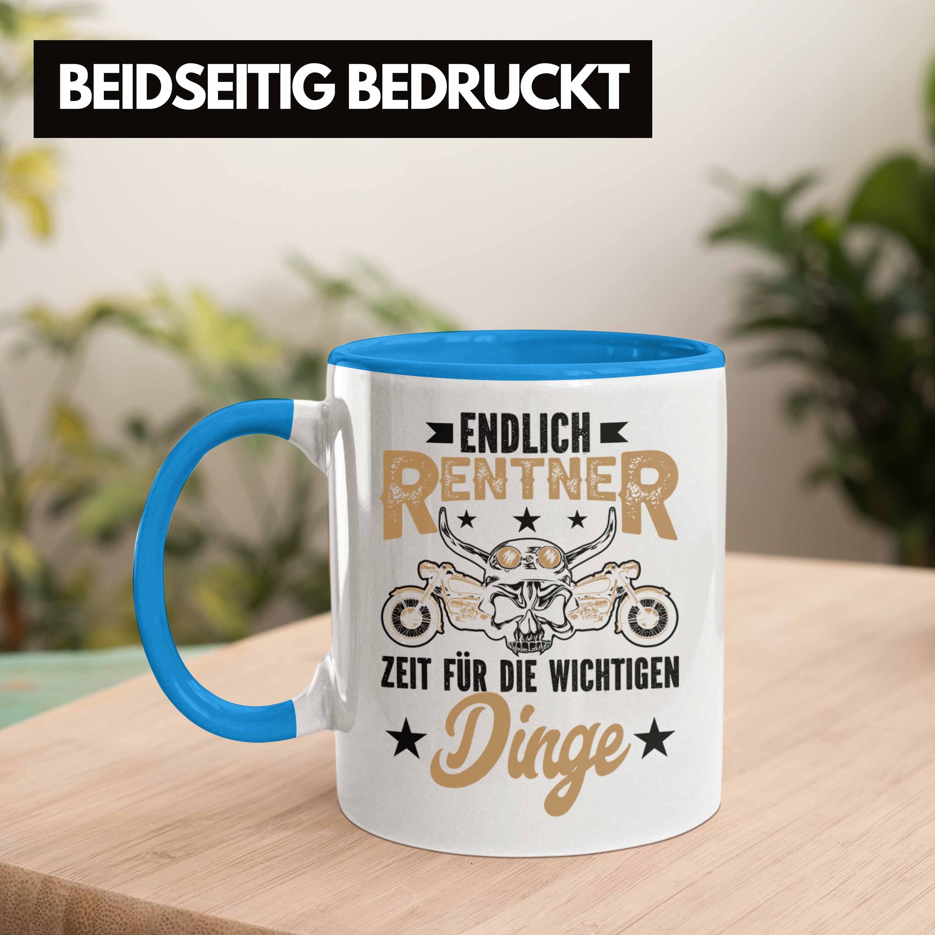 Geburtstag Geschenkidee Trendation Opa - Trendation Blau Renteneintritt Tasse Rentner Tasse Motorradfahrer Spruch Lustiger Weihnachten Geschenk