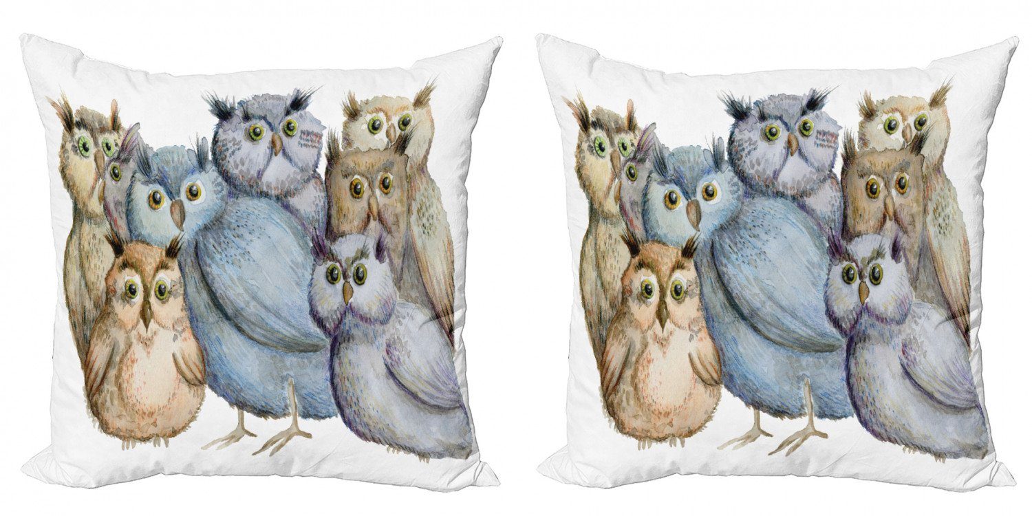 Eule Portrait-Kunst Digitaldruck, Doppelseitiger Modern Owl (2 Stück), Family Accent Kissenbezüge Abakuhaus