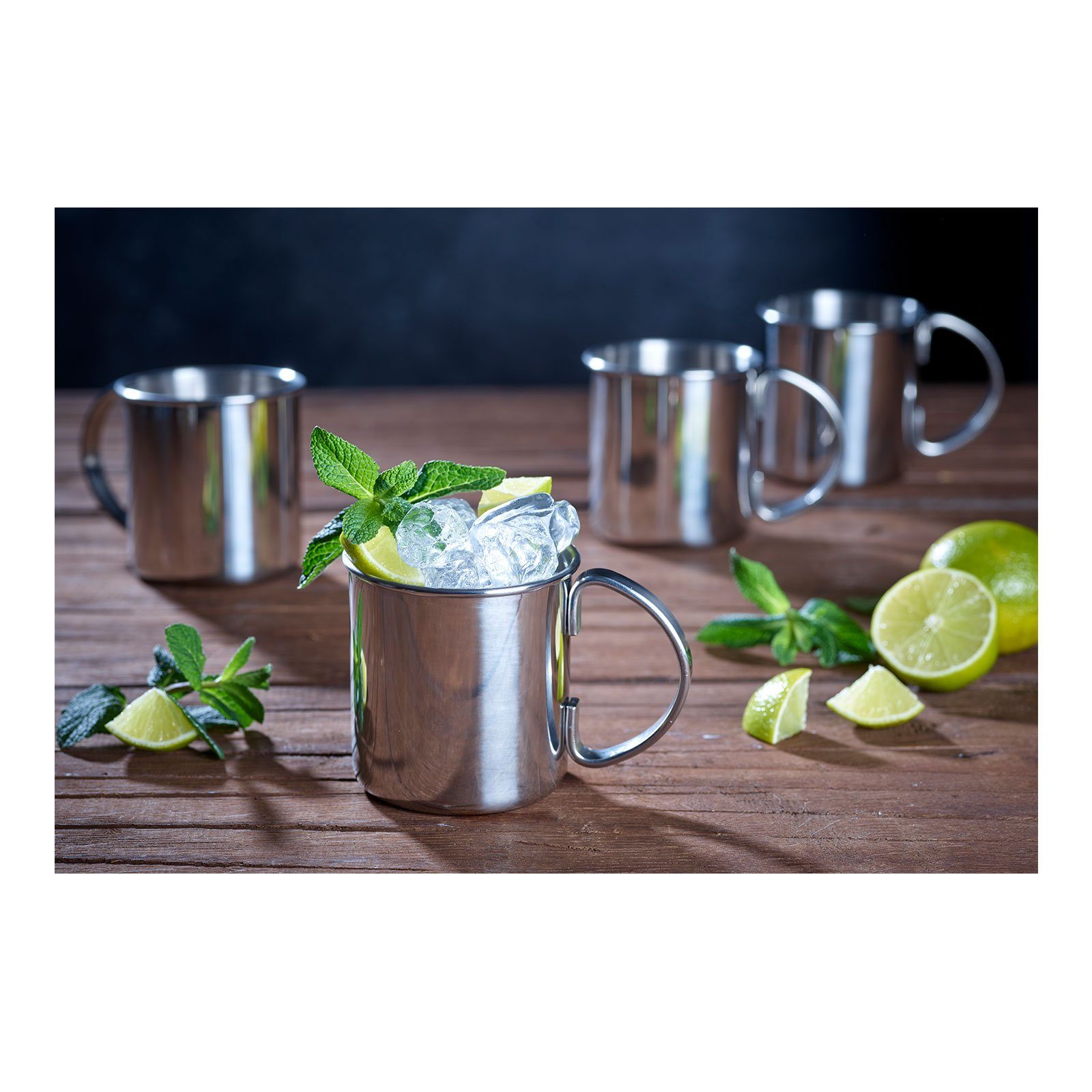 ECHTWERK Cocktailglas Kupferbecher-Set, Cocktailgläser, 4-tlg., Edelstahl, Bruchsichere Edelstahl-Gläser, Cocktail-Set, Geschenkset, Silber 0,48l