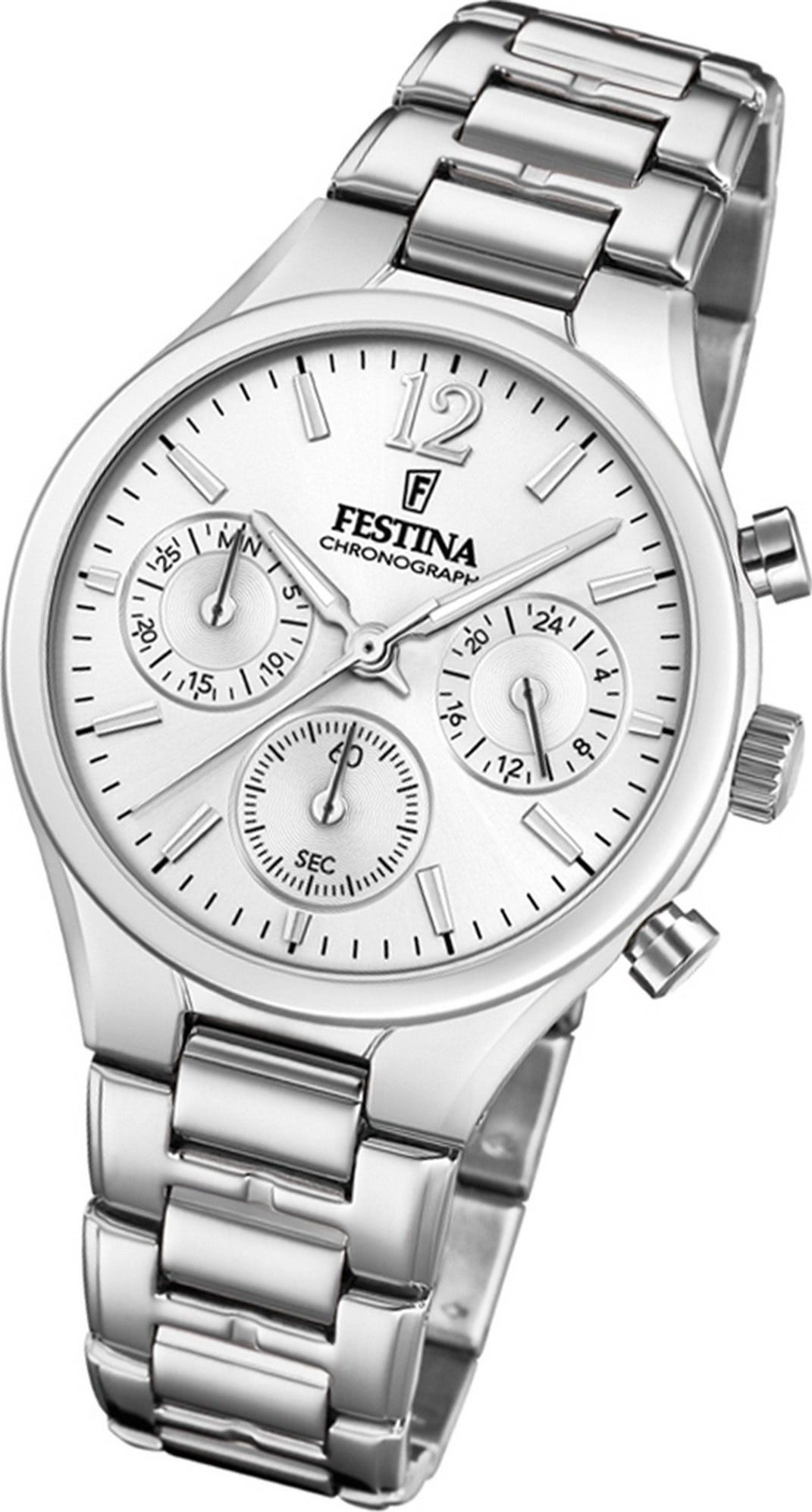 Festina Chronograph Festina Damenuhr mittel silber, Uhr, Damen (ca. 36mm) rund, Edelstahl Edelstahlarmband