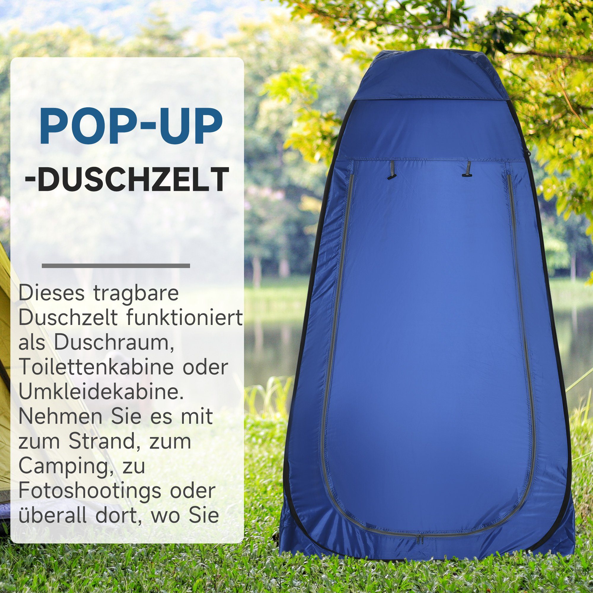 Outsunny Faltzelt Umkleidezelt mit Innentasche Duschkabine, Wasserfest, Personen: 2 (Toilettenzelt, 1 tlg., Duschzelt), für Garten, Balkon, Blau