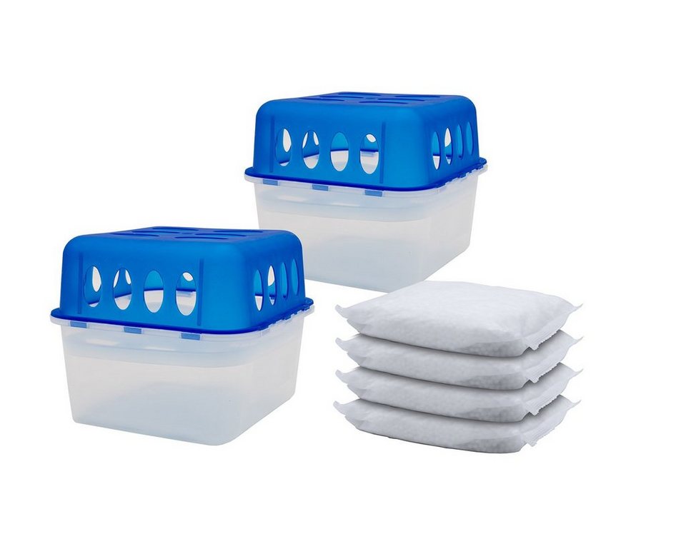 Spetebo Luftentfeuchter 4x Luftentfeuchter Nachfüllbeutel je 450g, Raumentfeuchter mit Auffangschale und Nachfüllbeutel, Raumluftentfeuchter