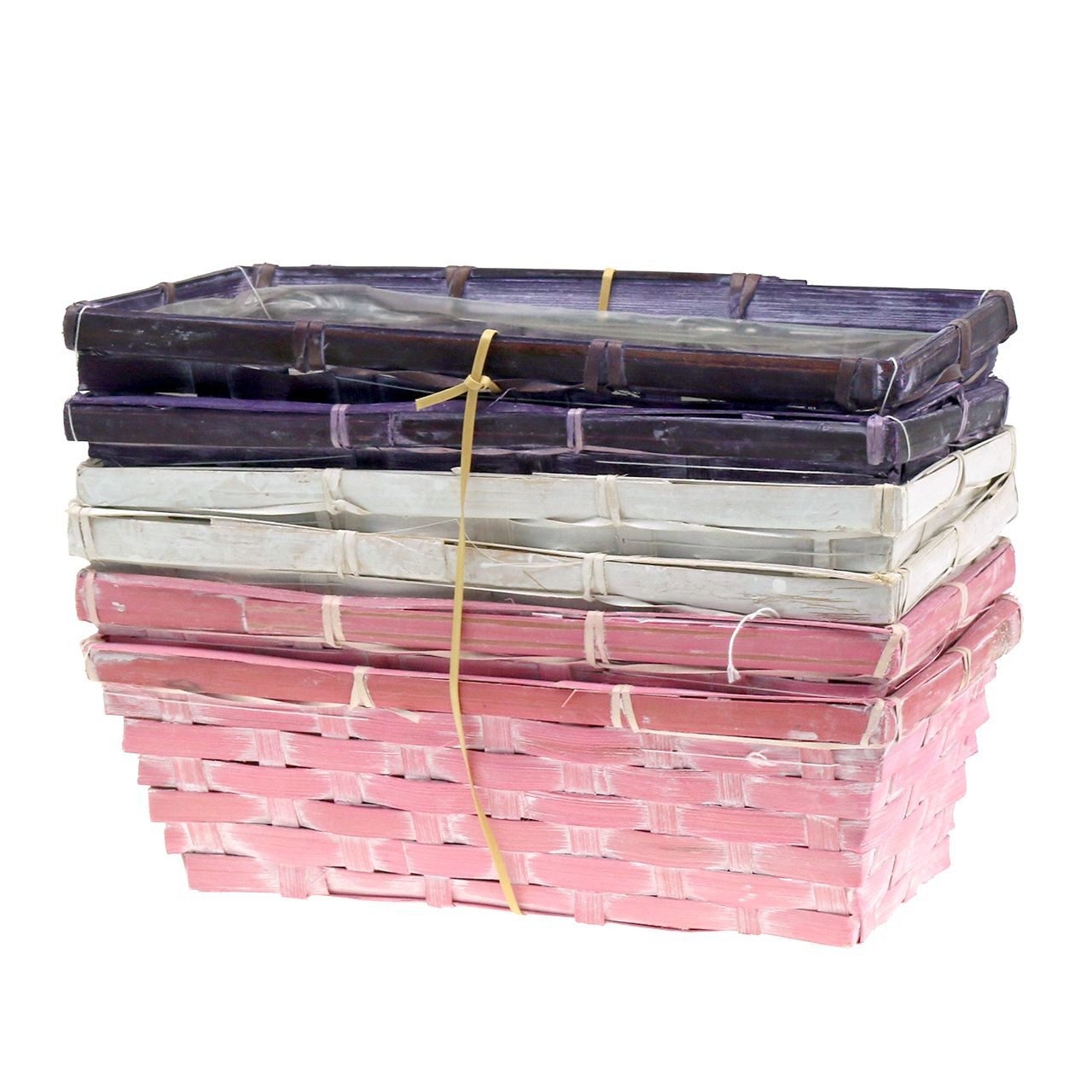 Florists Products Dekokorb Spankorb Set eckig Lila/Weiß/Rosa 6 St für Frühlingsdeko, 6 Stück