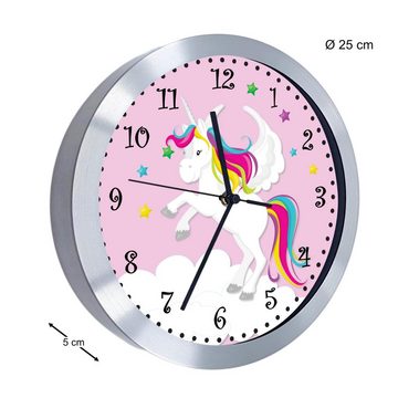 CreaDesign Funkwanduhr Funkuhr, Kinder Wanduhr, Kinderuhr, Kinderzimmer Pegasus rosa (geräuscharmes Uhrwerk)