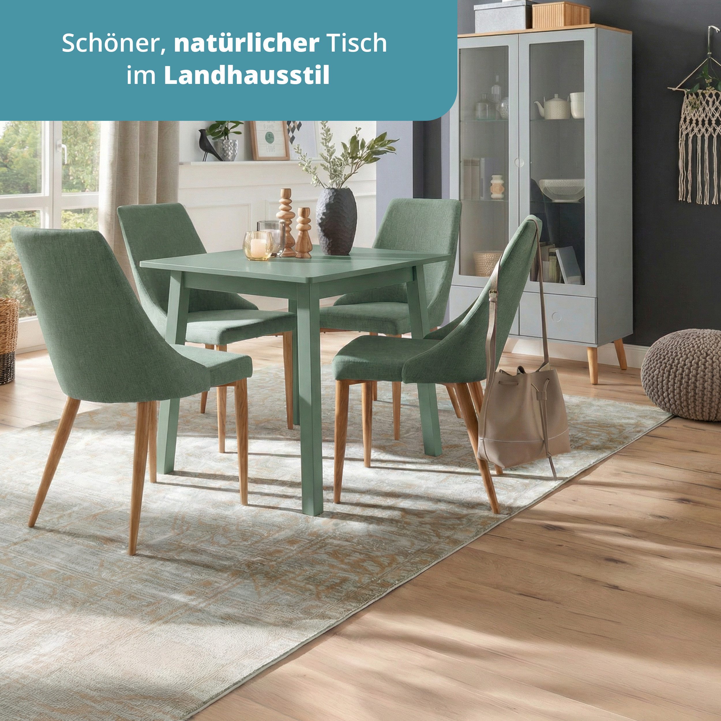 KHG Esstisch Bürotisch Grün für 2-4 Personen, Skandi Look, bis 100 kg belastbar, lackiert, pflegeleicht, Massivholzgestell – Bild 3 von 5