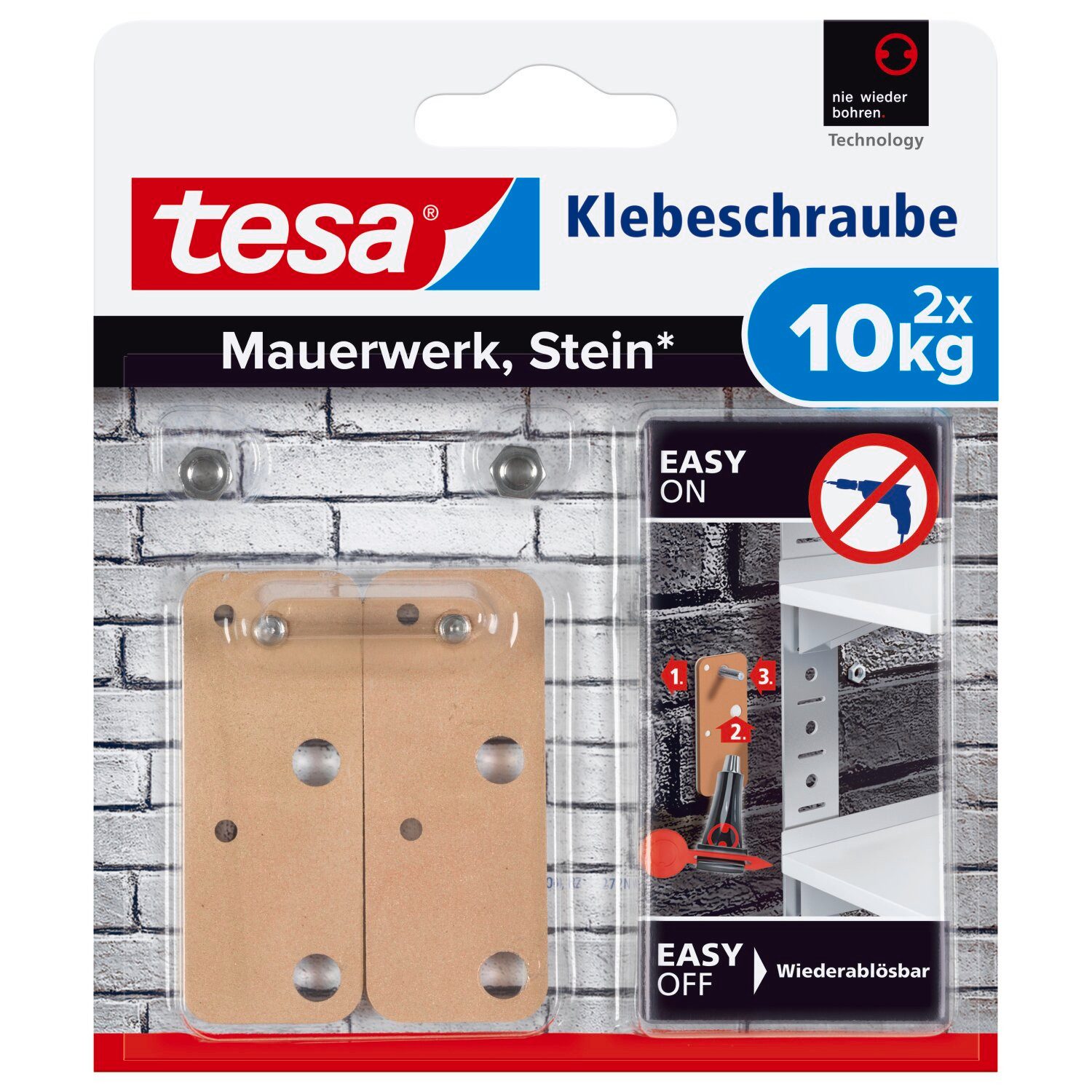 Klebehaken 2x tesa Klebeschraube für Mauerwerk und Stein, Halteleistung 10 kg