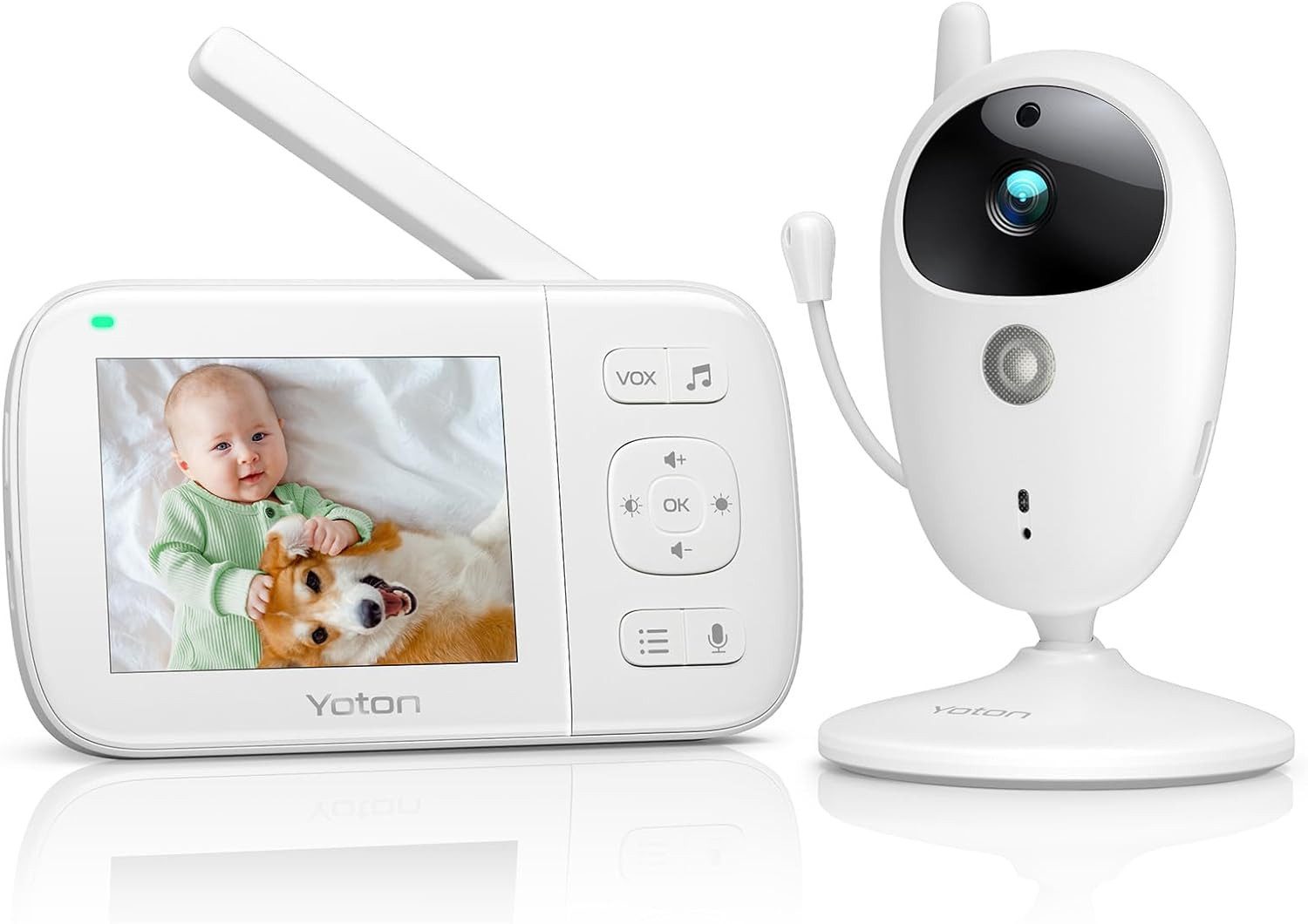 Yoton Video-Babyphone Babyphone mit Kamera, 3,5-Zoll-LCD, Nachtsicht, Zwei-Wege-Audio, Temperaturanzeige
