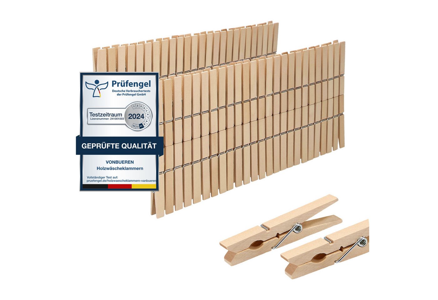 VonBueren Wäscheklammern Holz groß Holzwäscheklammern auch zum Basteln, auch geeignet für Bastel-, Deko- und DIY-Projekte