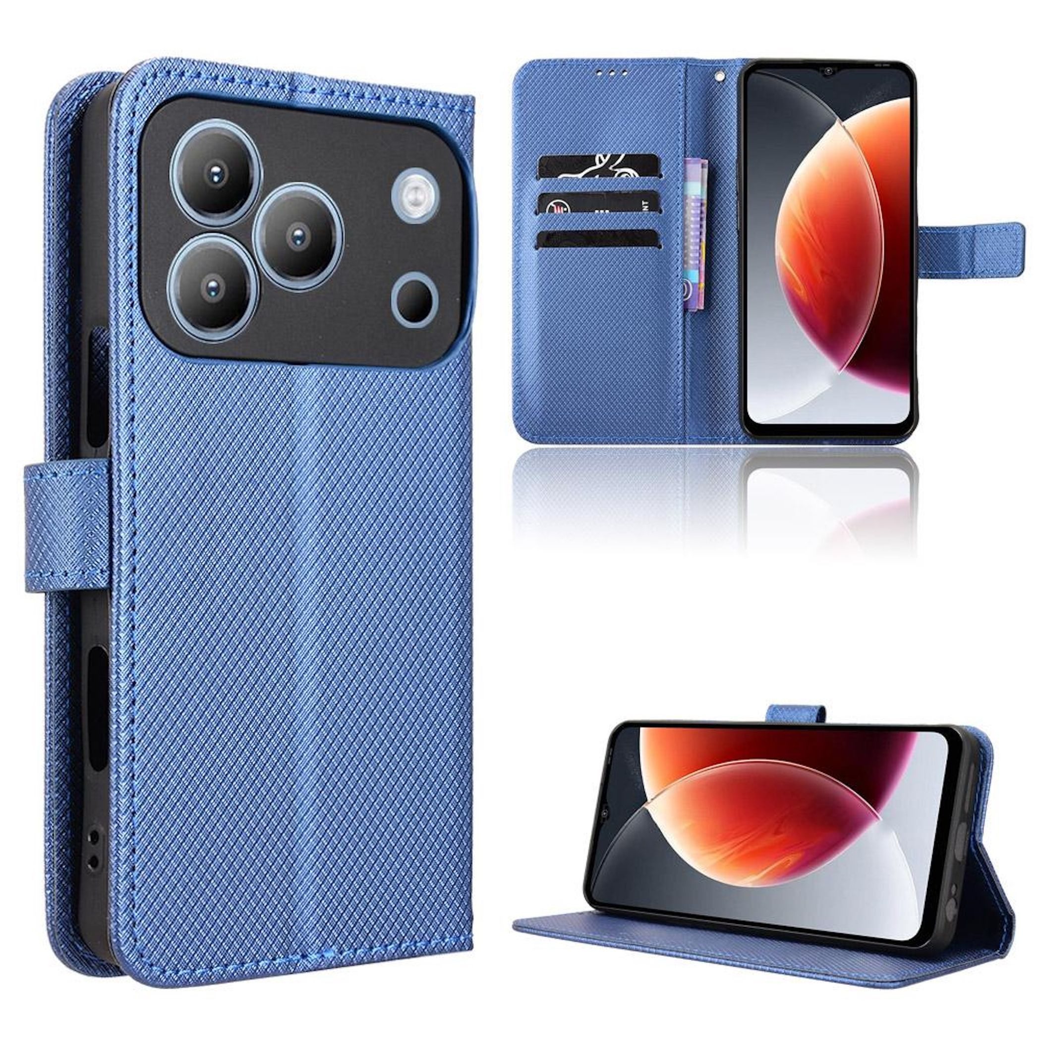 Wigento Handyhülle Klapp Kunstleder für Blackview Wave 7C Diamant Design Wallet Blau 6,56 Zoll, Kartenfach, Standfunktion