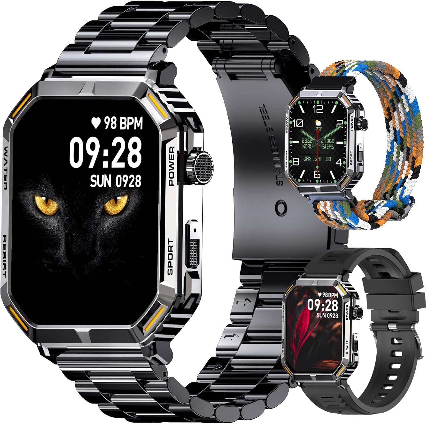 Zevelora Herren's Telefonfunktion HD Display 100+ Sportmodi fitness tracker Smartwatch (1.95 Zoll, Android/iOS), Mit Herzfrequenzfunktion HF, SPO₂, Zählen Sie Schritte, Distanz