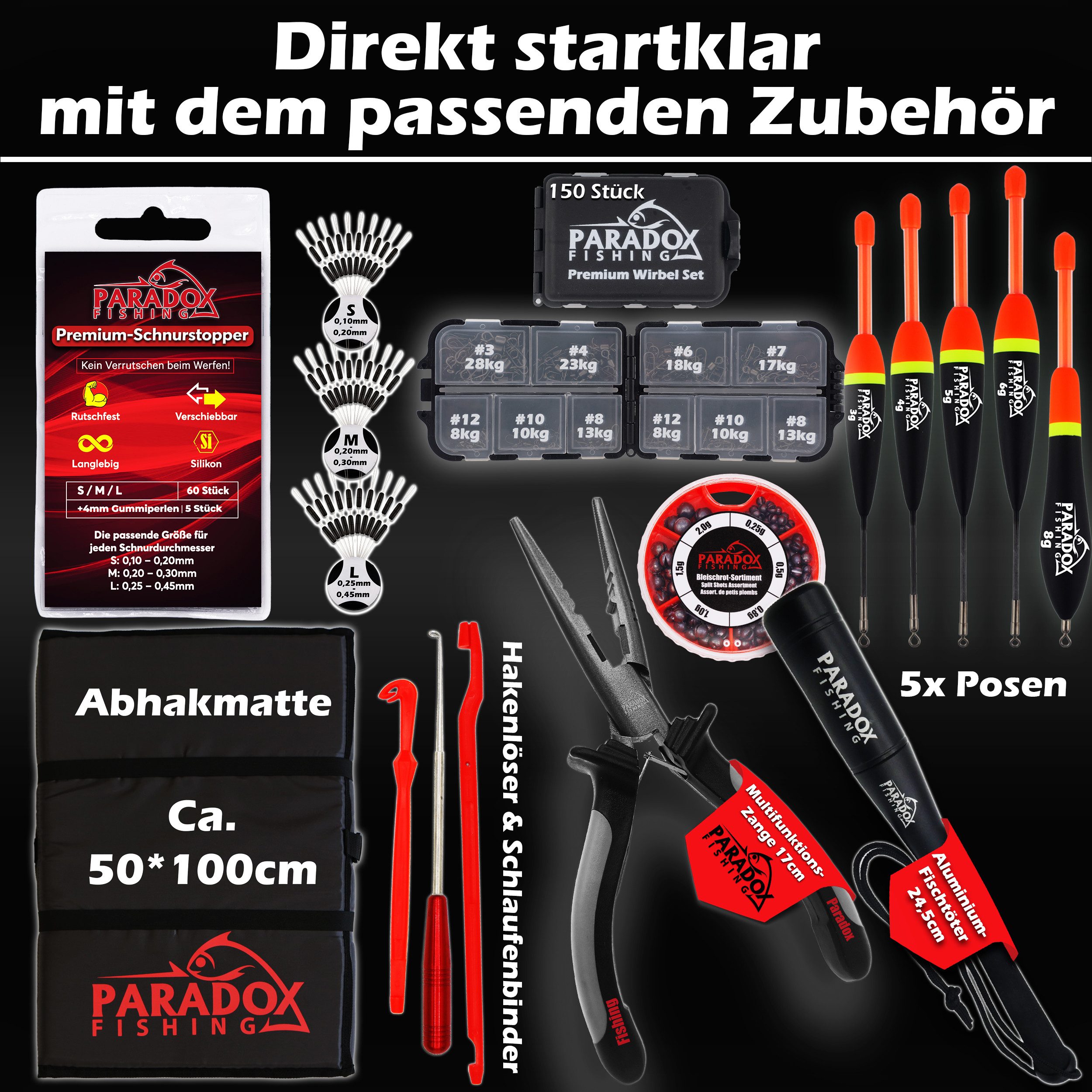 Paradox Fishing Angelrucksack 3-in-1 Multifunktions-Sitzkiepe mit 4 Boxen im Deckel (9-tlg), Zangenhalterung