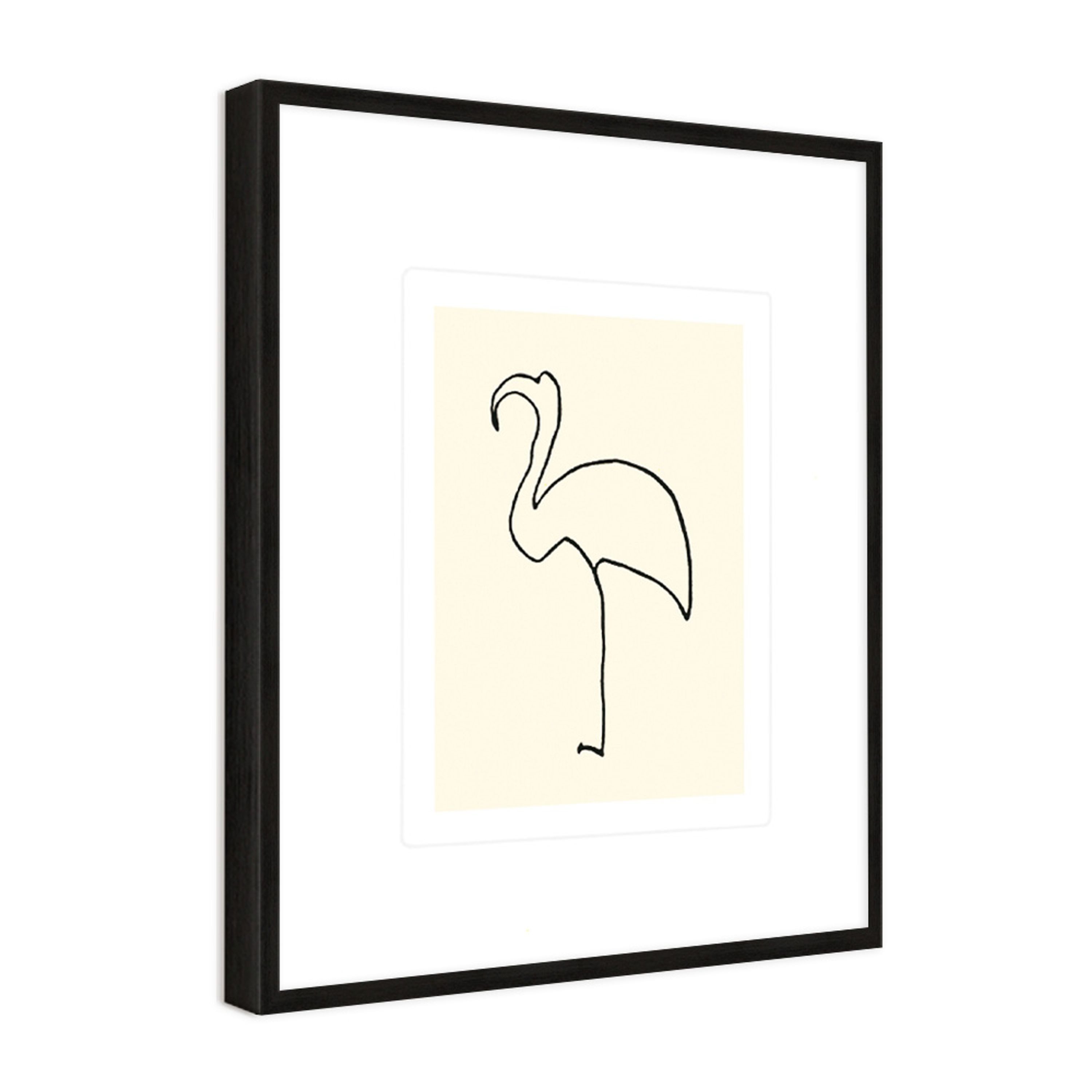 artissimo Bild mit Rahmen gerahmter Siebdruck 53x63 cm / schwarz-weiß Zeichnung / Tiere, Pablo Picasso: Der Flamingo/ Le flamand rose