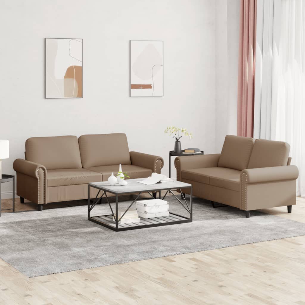 vidaXL Sofa 2-tlg. Sofagarnitur mit Kissen Cappuccino-Braun Kunstleder