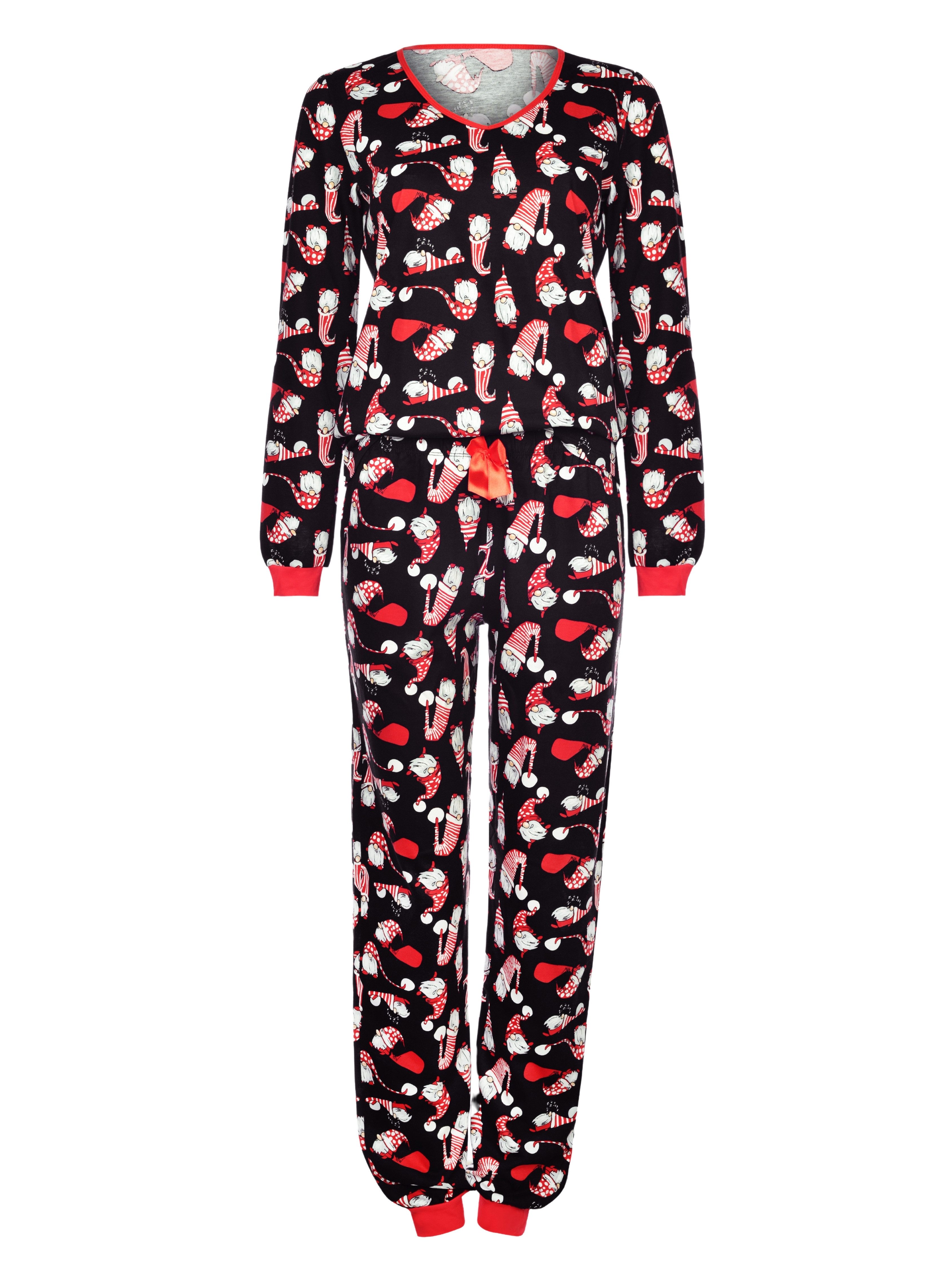 Donna Pyjama Langarm Weihnachts-Schlafanzug X-mas-Druck, 100% Baumwolle