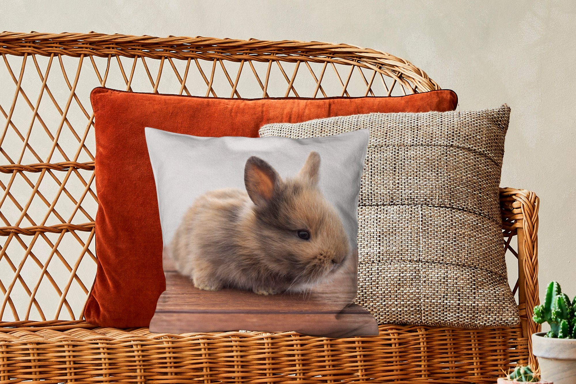 Wohzimmer, MuchoWow - Sofakissen Kaninchen Dekokissen Holz, Baby Schlafzimmer, Zierkissen für Deko, - mit Füllung