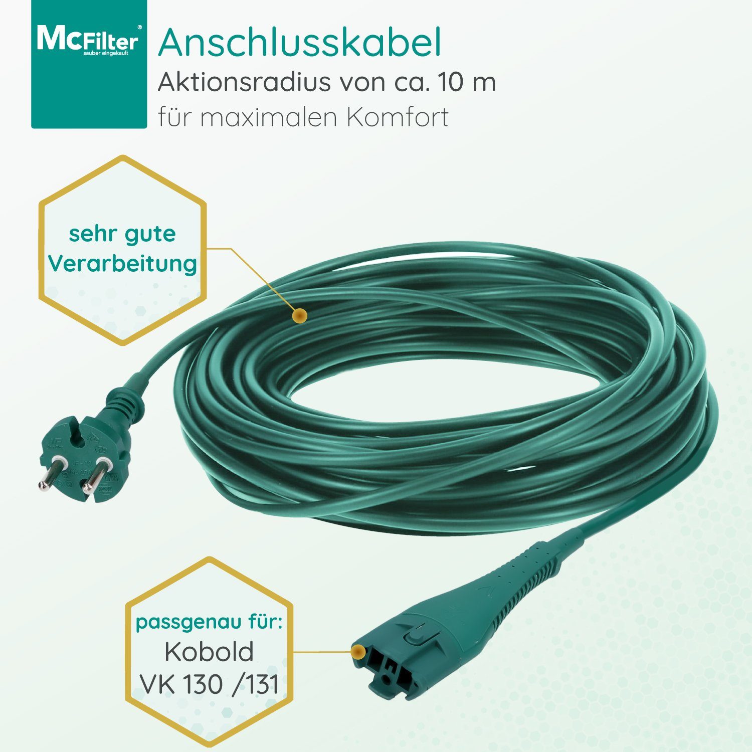 Typ 131, 130 Stromkabel, EF passend (Konturenstecker), (1000 Kabel McFilter für Kobold 131 Staubsauger Kabel SC, SC cm), 130, Vorwerk