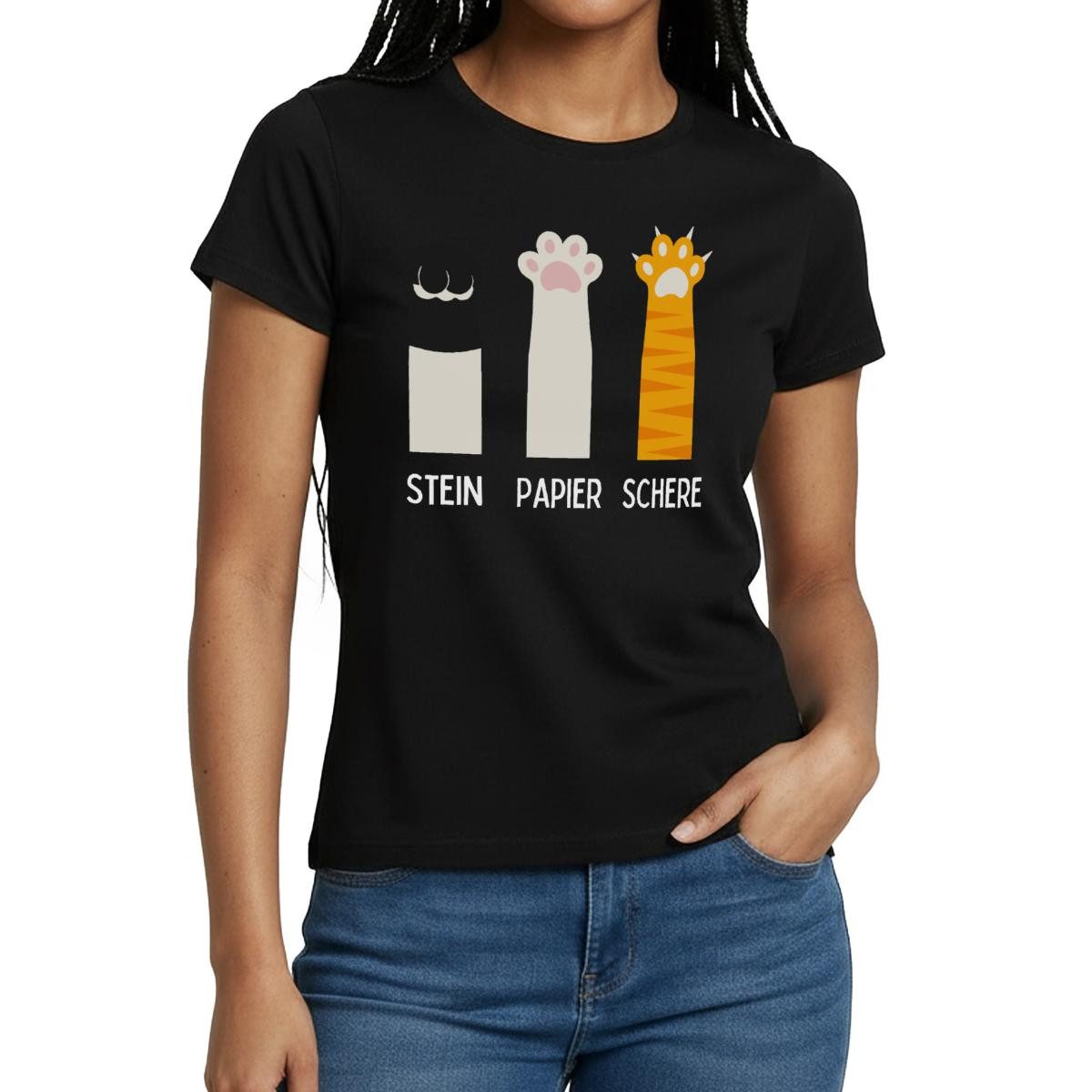 T-Shirt Katzen Pfoten, Stein Papier Schere Frauen T-Shirt