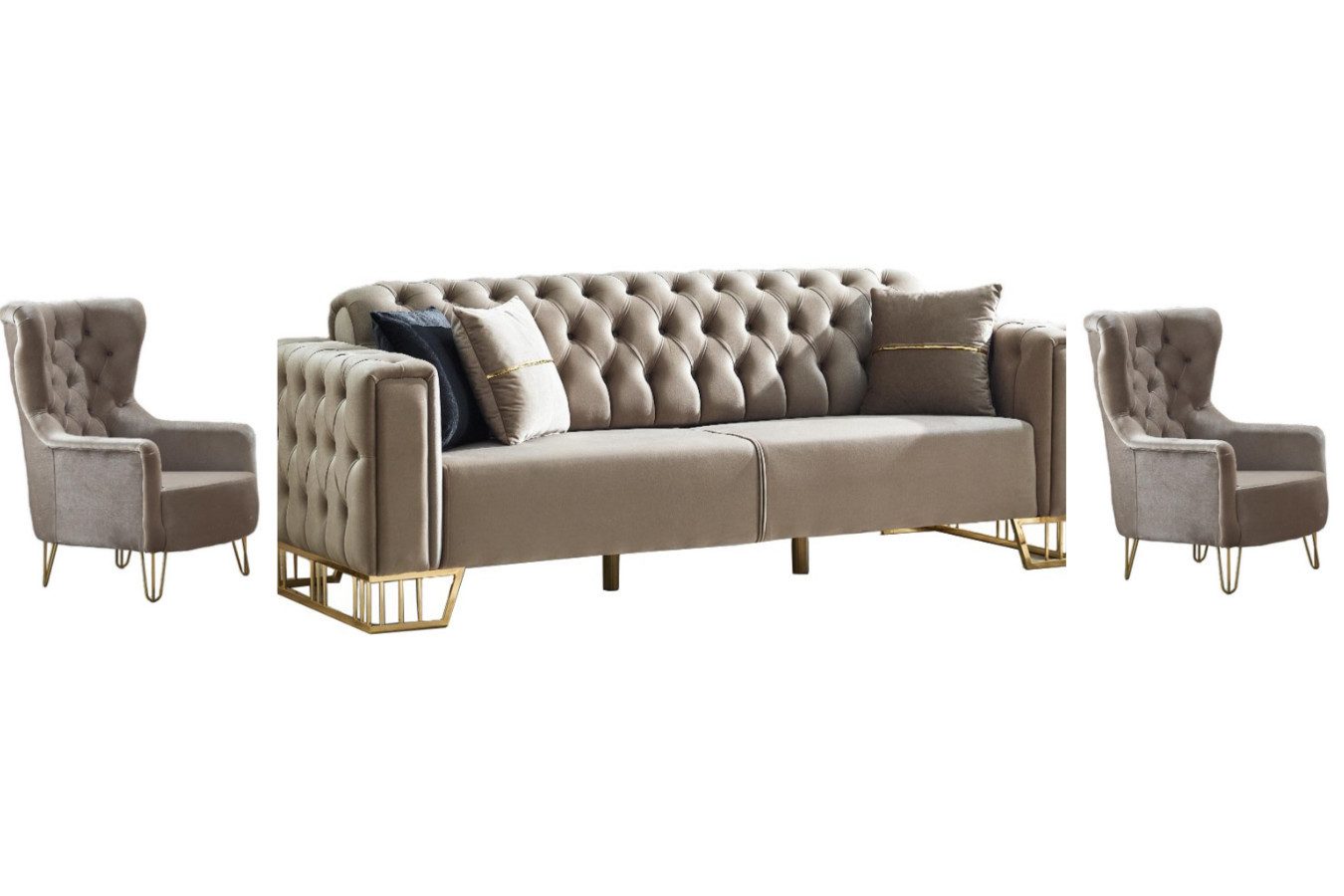 Villa Möbel Polstergarnitur Royce, (Set, Set besteht aus: 2 Sitzer+Sessel+Sessel), Hand Made Quality, pflegeleichter Mikrofasersamtstoff