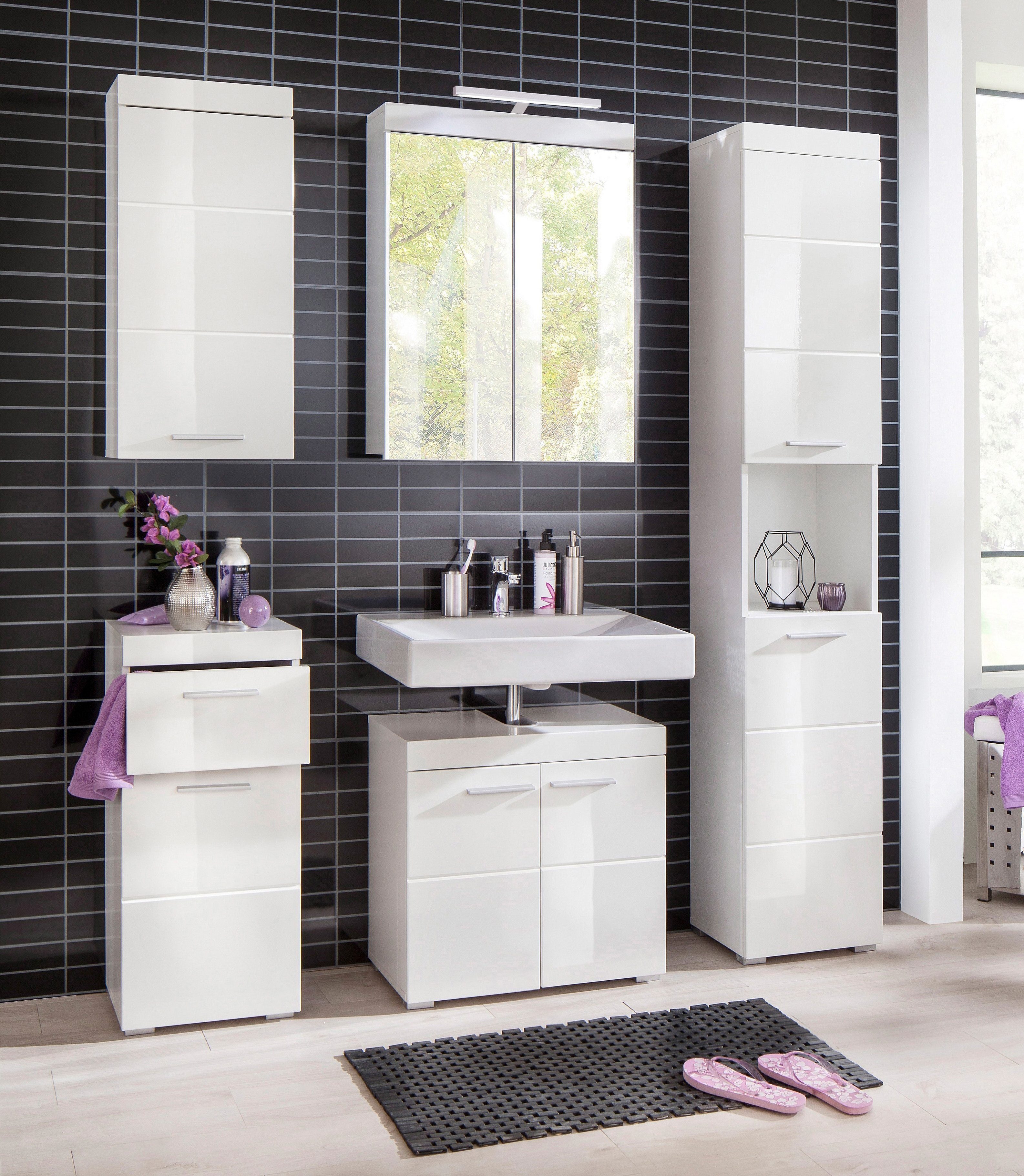| Türen Badezimmerschrank und 190 INOSIGN Hochglanz mit offenen matt Hochschrank Fach 2 weiß cm, Höhe weiß/weiß 1 Avena