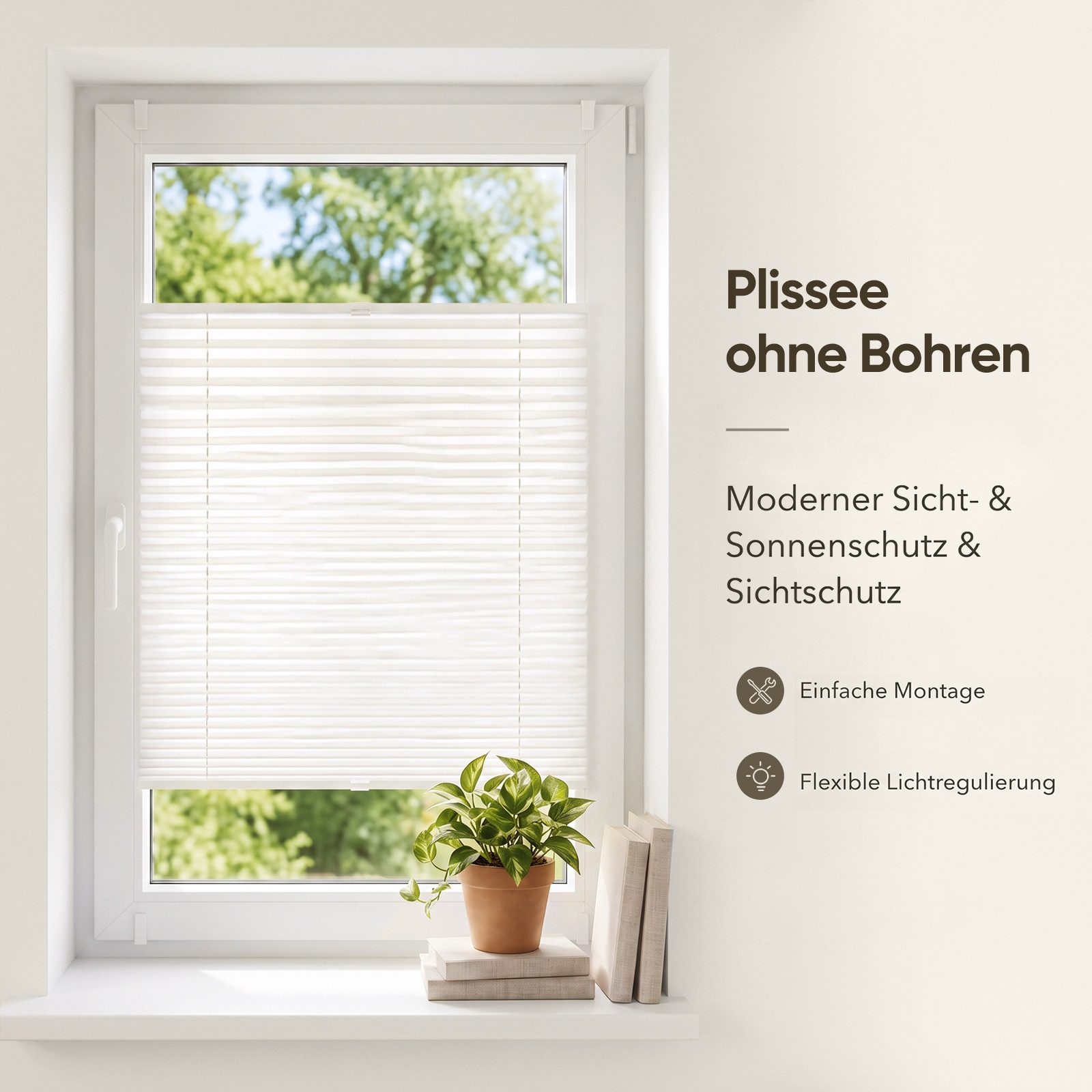 Sekey Plissee Plissee ohne Bohren Klemmfix verspannt für Fenster & Tür Lichtschutz, blickdicht, Klemmfix Montage ohne Bohren, Klemmfix, Faltenstore Klemmfix Lichtschutz und Sichtschutz 45x120cm Weiß