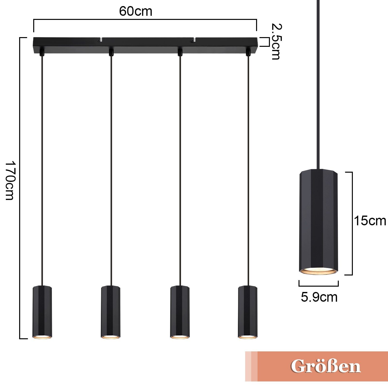Nettlife Pendelleuchte 1/3/4flammig Schwarz Hängelampe GU10 Esstisch Wohnzimmer modern, ohne Leuchtmittel, für Esszimmer Küche Flur Wohnzimmer Schlafzimmer – Bild 3 von 5