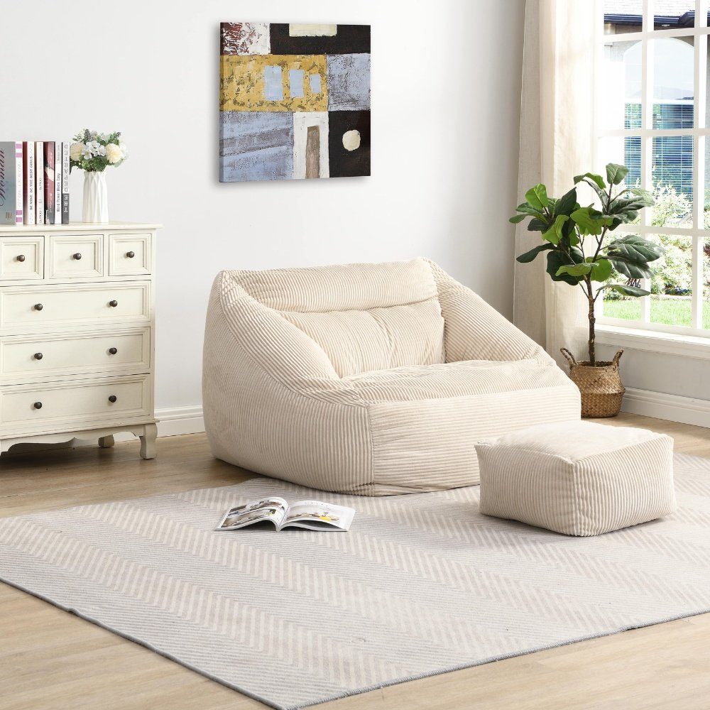 Sitzhocker DELUXE Beige Cord COZY cm, Hocker 44 44 x Hocker Polsterhocker, Sitzsack HOME Fußhocker, - x Hocker, 25