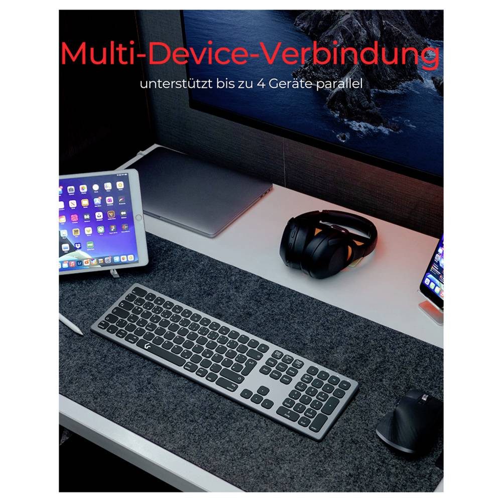 KEYSONIC KSK-8023BTRF (DE) Kabellos, Bluetooth® Tastatur Deutsch, QWERTZ Tastatur (Wiederaufladbar)