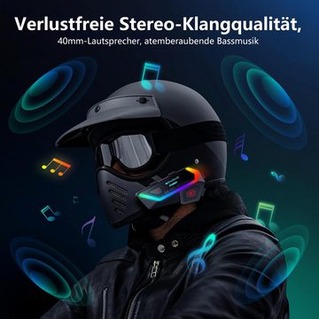 iscooter Motorradhelm Motorrad-Bluetooth-Headset, HiFi-Stereo-Sound, RGB-Lichter, 80 km/h klare Anrufe, 2000 m, 6 Fahrer, 7 RGB-Beleuchtungsmodi