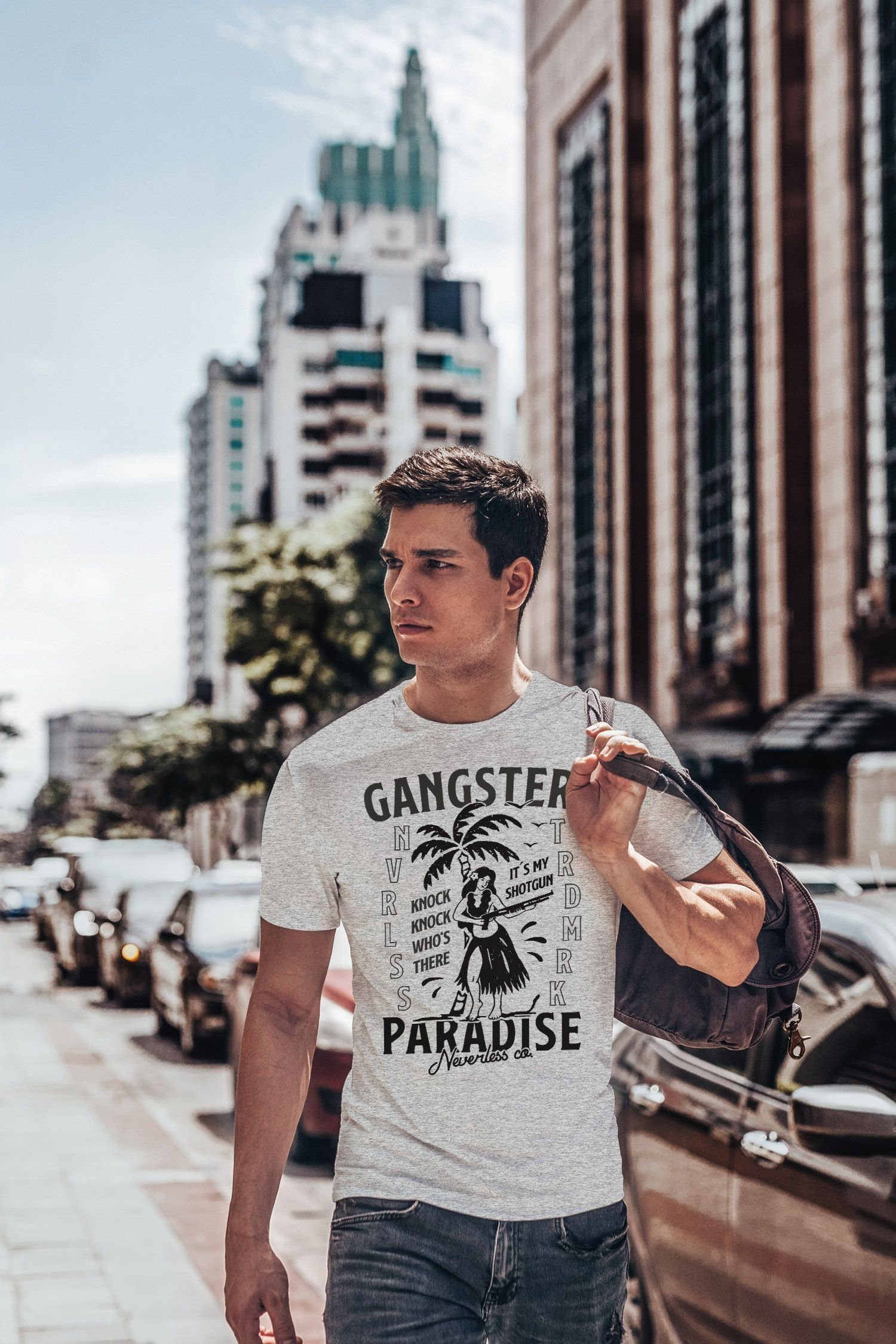 Neverless Print-Shirt Herren T-Shirt Neverless® Streetstyle Rapper Paradise grau T-Shirt Printshirt Fashion Gangsters Rap mit Print