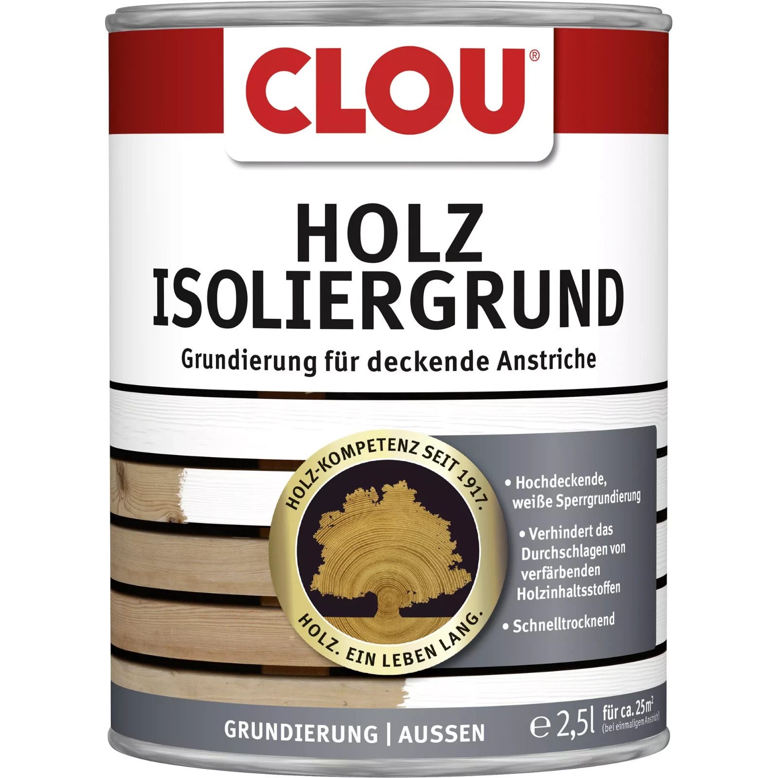 CLOU Isoliergrundierung Holzisoliergrund 2.5 Liter Sperrgrundierung Weiß, weiß, hochdeckend, 2.5 Liter, Holz, Grundierung