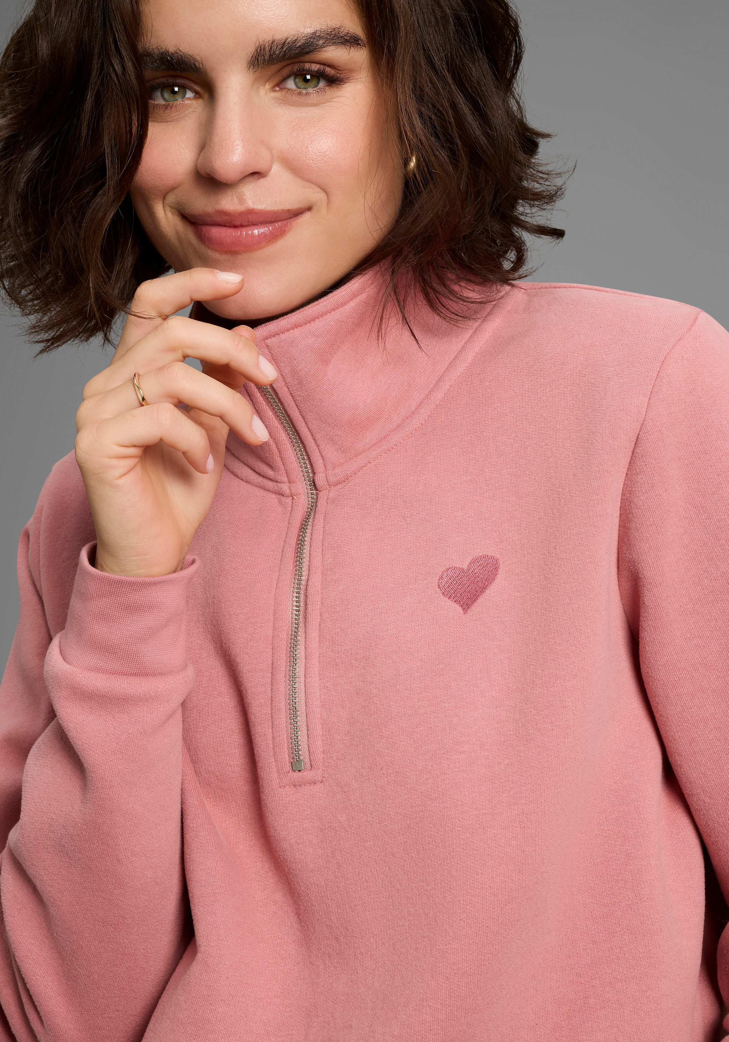 Laura Scott Sweater Modisch verkürzt mit Troyer‑Kragen und Reißverschluss­