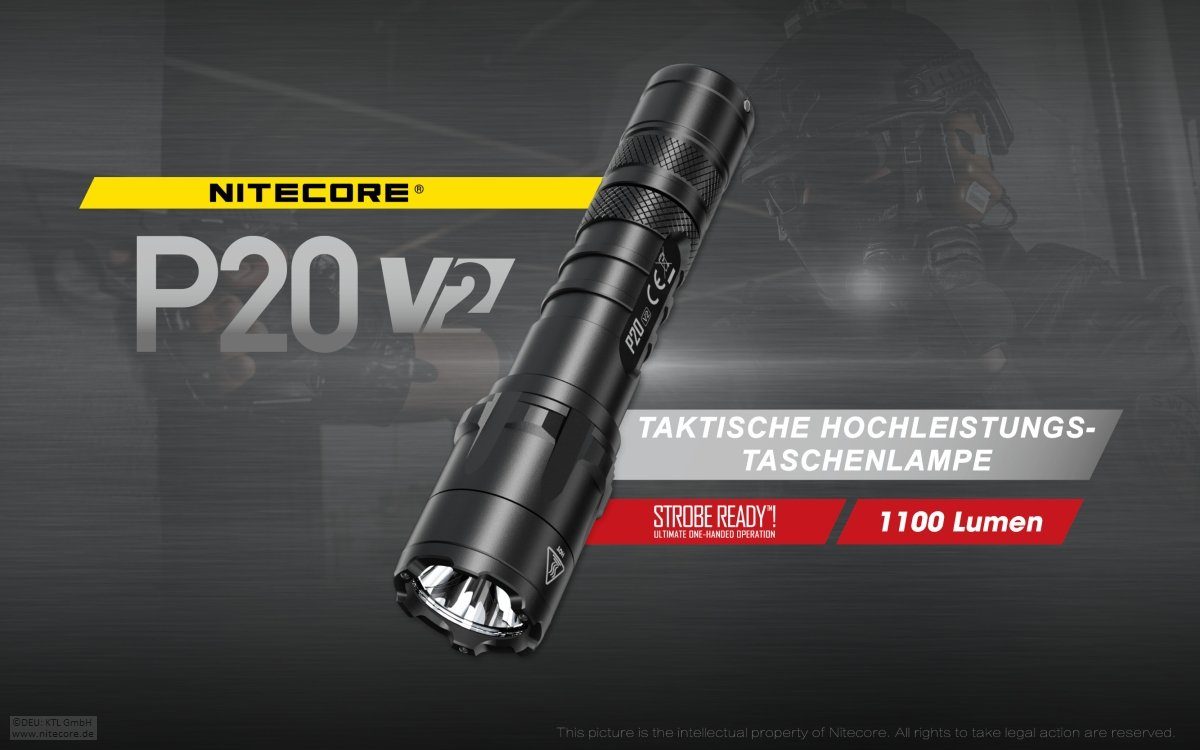 Nitecore LED Taschenlampe Nitecore V2 taktische LED-Taschenlampe, Lumen, Taschenlampe P20 1100
