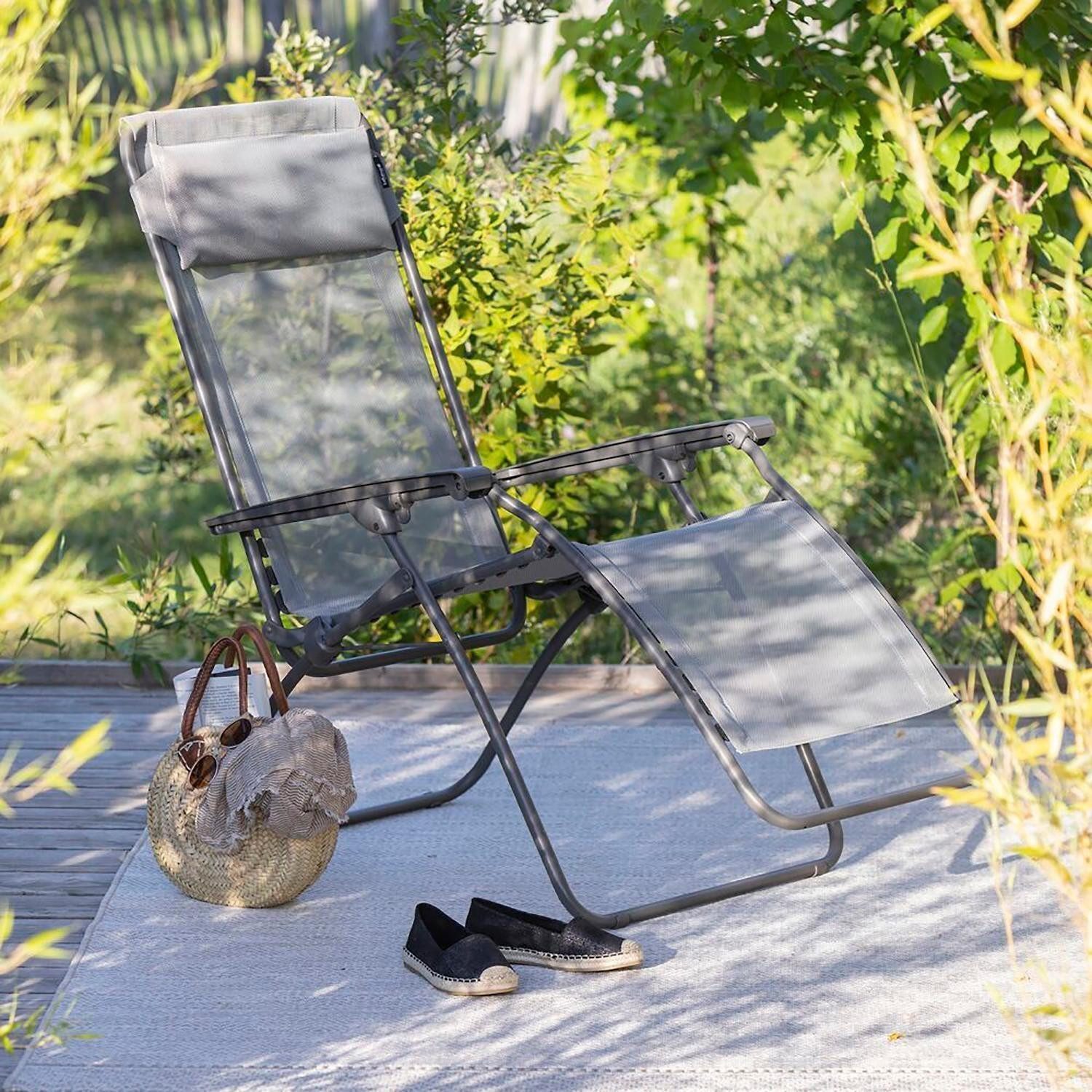 Lafuma Gartenliege R CLIP NATURA COLORBLOCK, Terre, Titanfarben, Stahlgestell, Kopfstütze, Verstellbar, B 67 x H 114 x T 88 cm