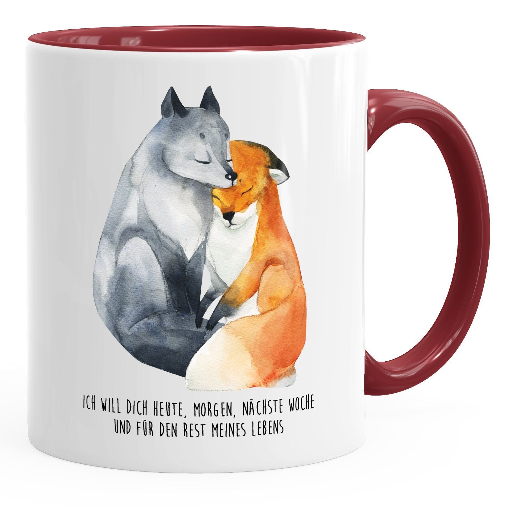 Fuchs verliebt MoonWorks bordeauxrot morgen Freund Spruch Tasse Keramik Geschenk-Tasse dich nächste MoonWorks®, Liebe heute will Freundin Woche Ich