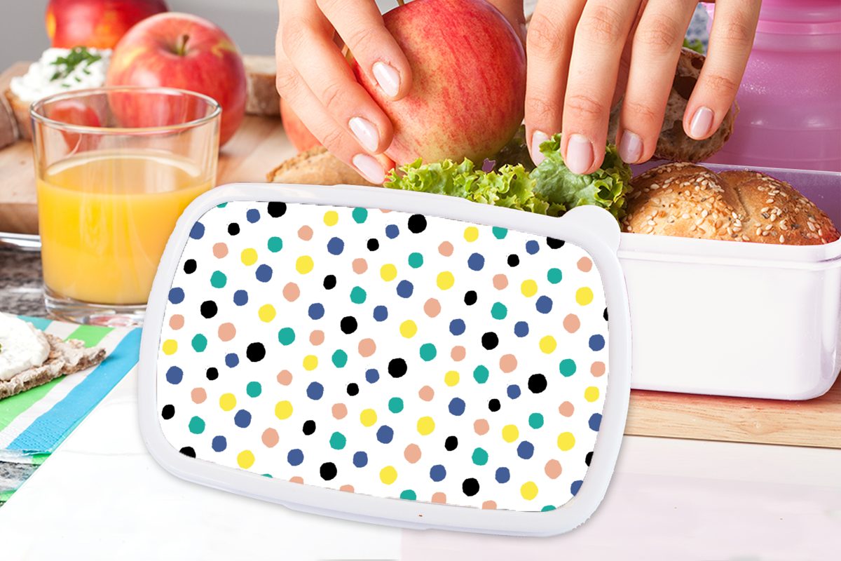 MuchoWow Lunchbox Polka dots - - Kunststoff, und (2-tlg), Kinder für für Muster Erwachsene, Jungs weiß Brotdose, Brotbox Mädchen Gelb, und