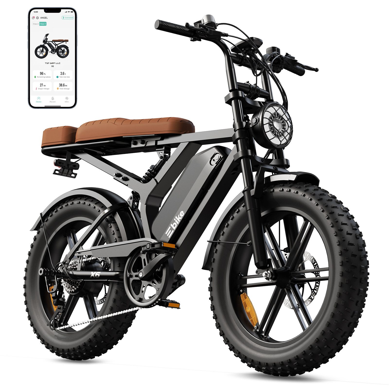 SISIGAD E-Bike Mountainbike 20'' fatbike – 48V 15Ah Akku, 60 km Reichweite und Vollfederung, Shimano, Heckmotor, 720 Wh, Fat Tire Elektrofahrrad – 7-Gang Schaltung, hoher Tragkraft 204kg,APP