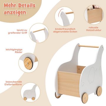 COSTWAY Lauflernwagen 2 in 1 Spielzeugkiste, aus Holz, mit 4 Rädern