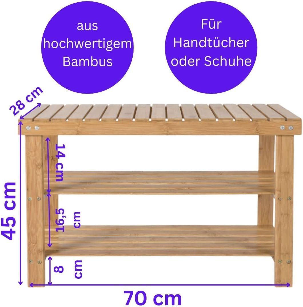 Bambusregal Sitzbank Garderobenbank 70x45x28 Bambus Schuhregal Badregal Dchuhbank Terra Home