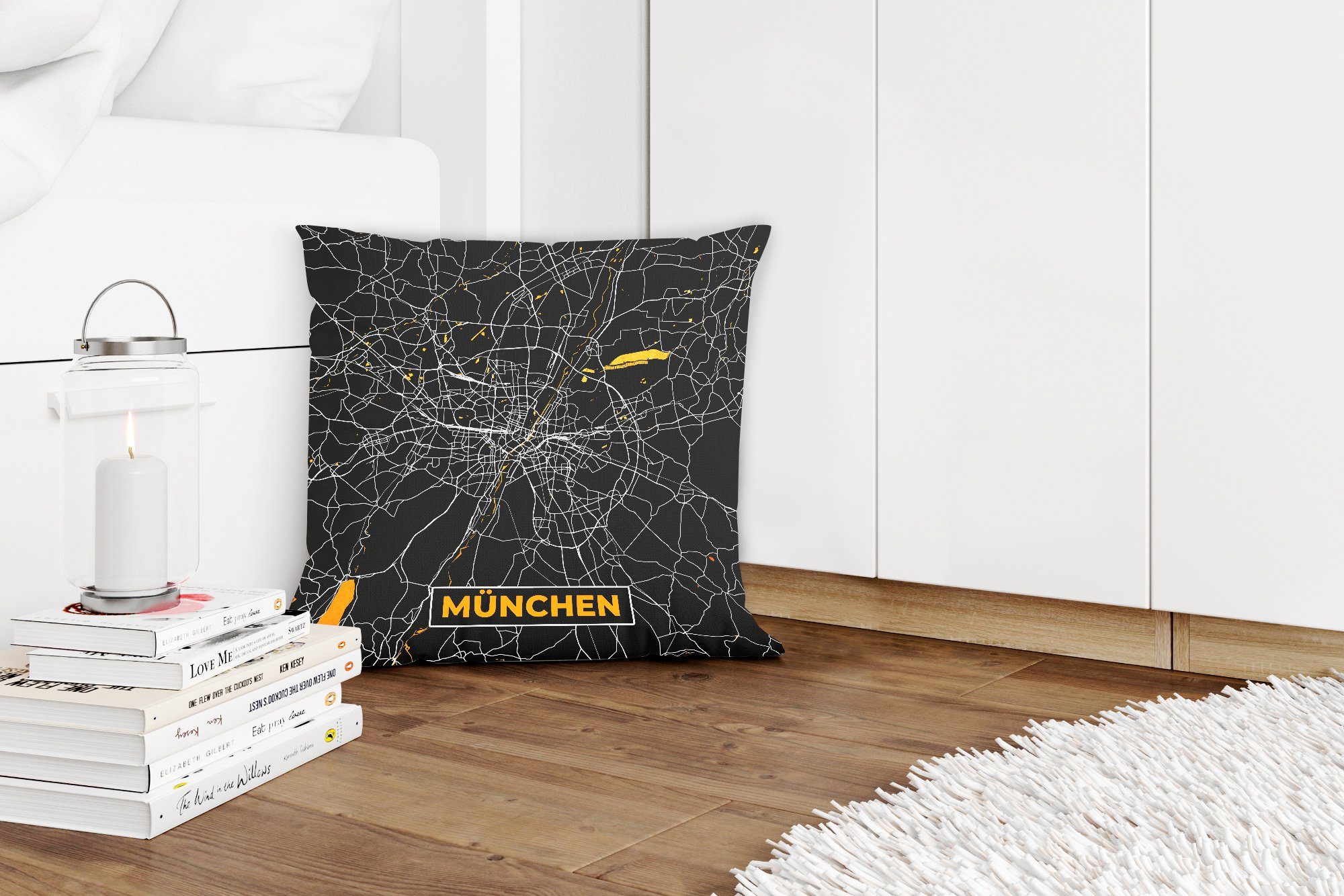 Wohzimmer, - Sofakissen Deko, Stadtplan Gold Schlafzimmer, mit Karte Deutschland, - München Zierkissen für MuchoWow Dekokissen Füllung - -