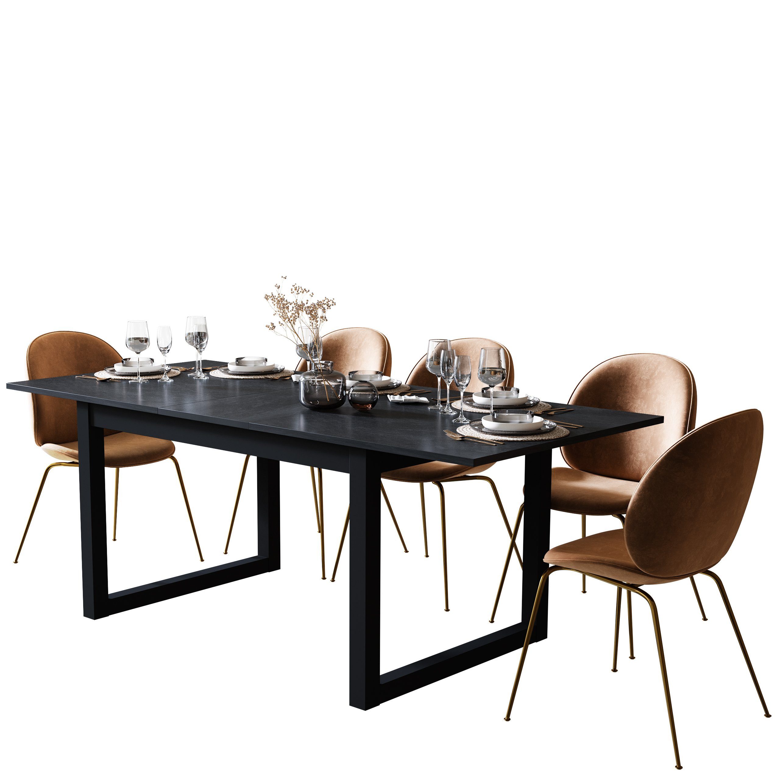 Newroom Esstisch Vincent, ausziehbar 160-200 cm in Schwarz Schiefer Modern günstig online kaufen