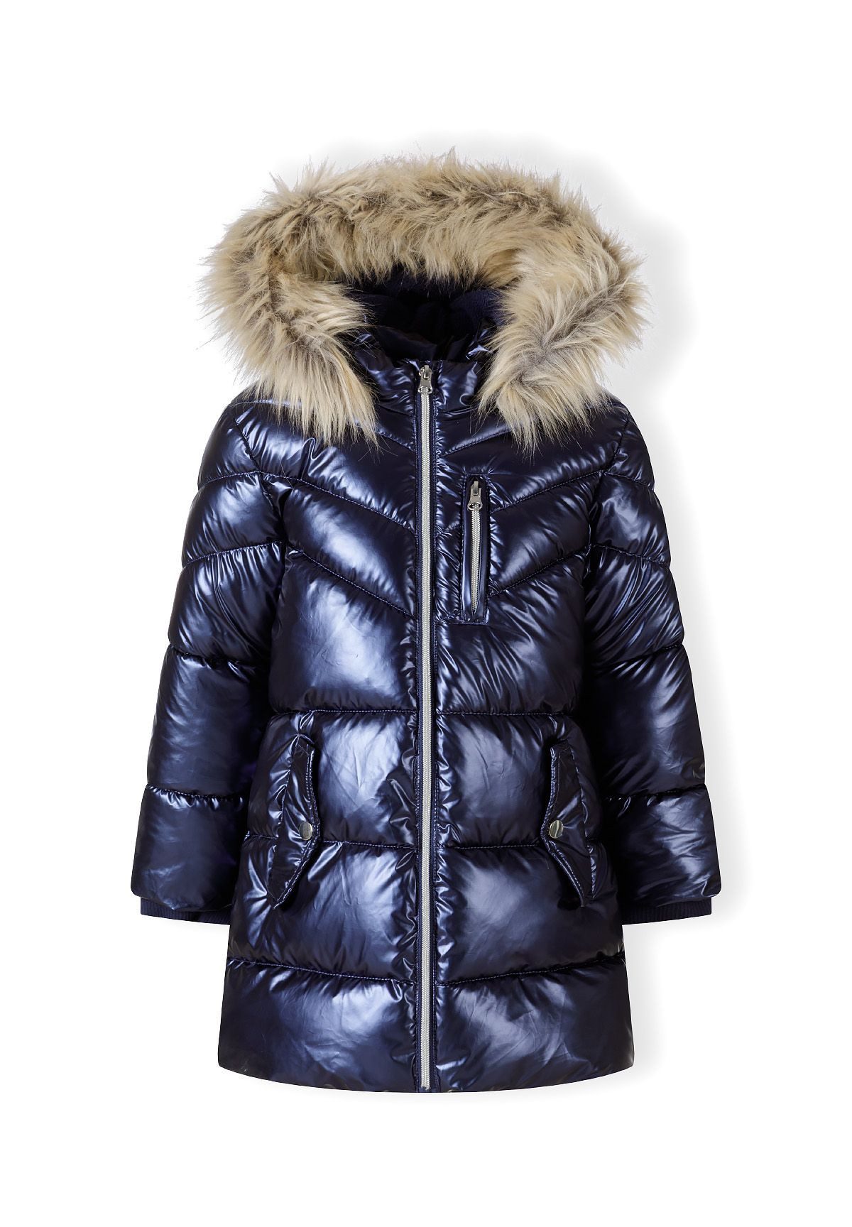 MINOTI Winterjacke Gefütterte Jacke im Metallic-Look, mit abnehmbarem Kunstfell (2y-14y)