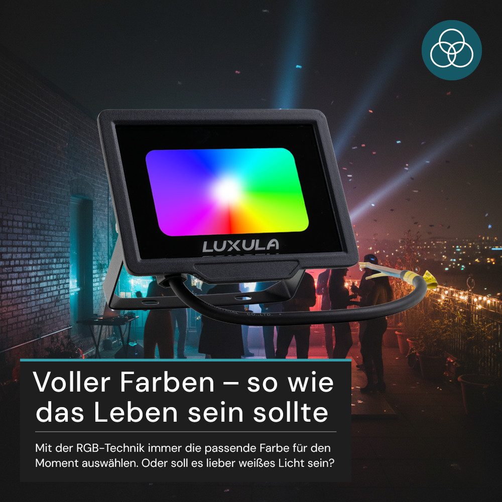LUXULA LED Wandstrahler RGB Farbwechsel Fluter, LED fest integriert, 10W Außenstrahler mit Fernbedienung
