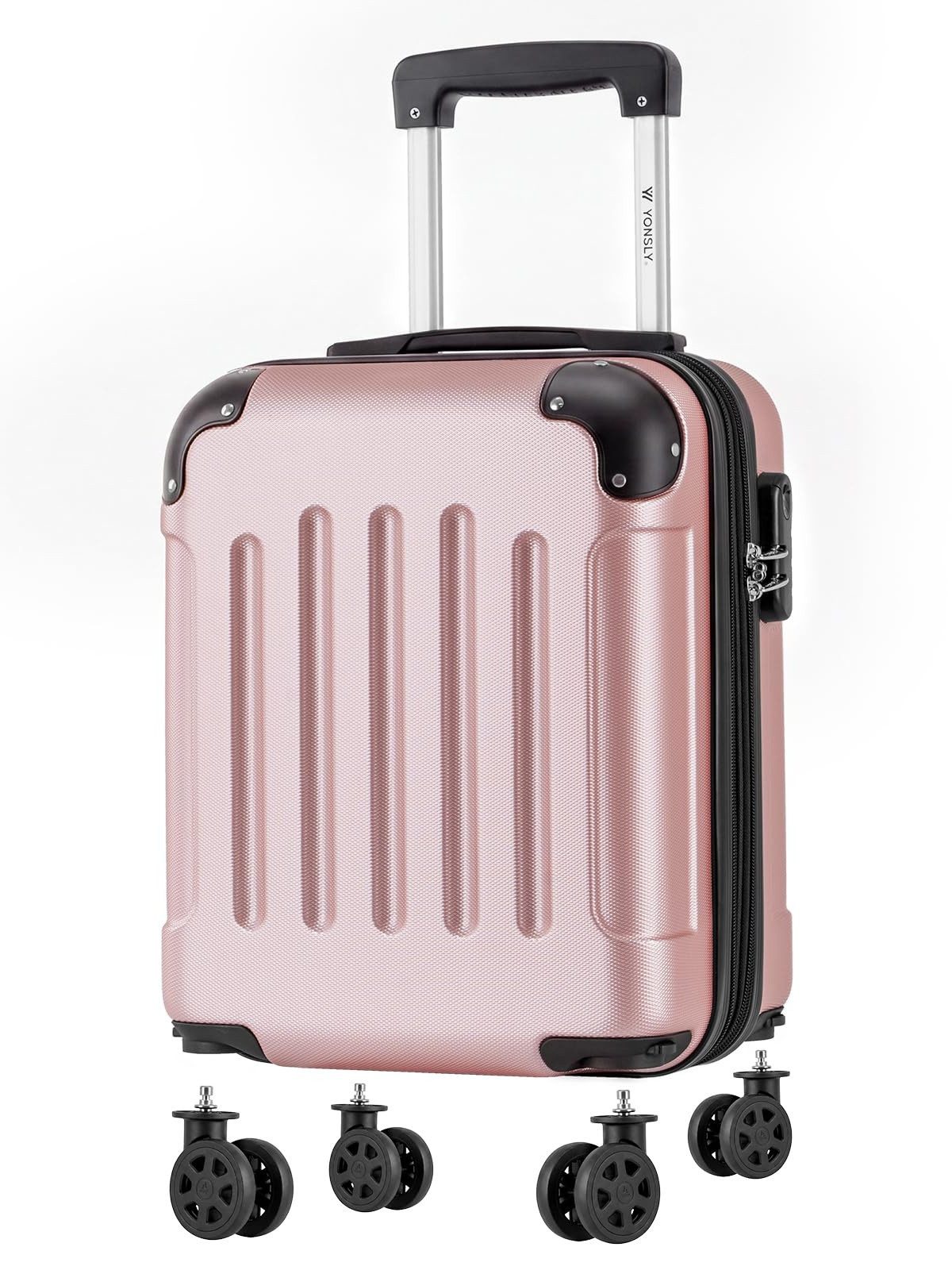 YONSLY Handgepäckkoffer Kabinenkoffer Reisekoffer Trolley mit abnehmbaren Rollrädern, 4 Rollen, ABS-Hartschale mit Zahlenschloss und ergonomischem Gummigriff