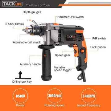 TACKLIFE Schlagbohrmaschine, 850W 3000RPM Schlagbohrmaschine