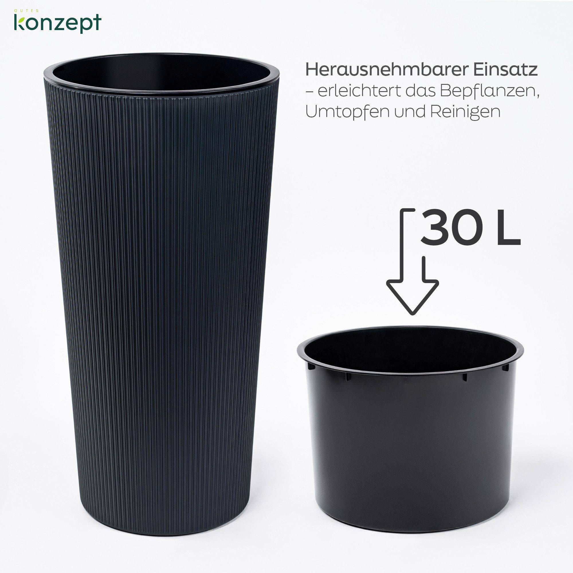 KONZEPT Blumentopf mit Einsatz Hoch 75cm für Außenbereich, wetterfest, mit Rillenstruktur, Modernes Design, UV-beständig, Vielseitigkeit, bruchfest – Bild 5 von 5