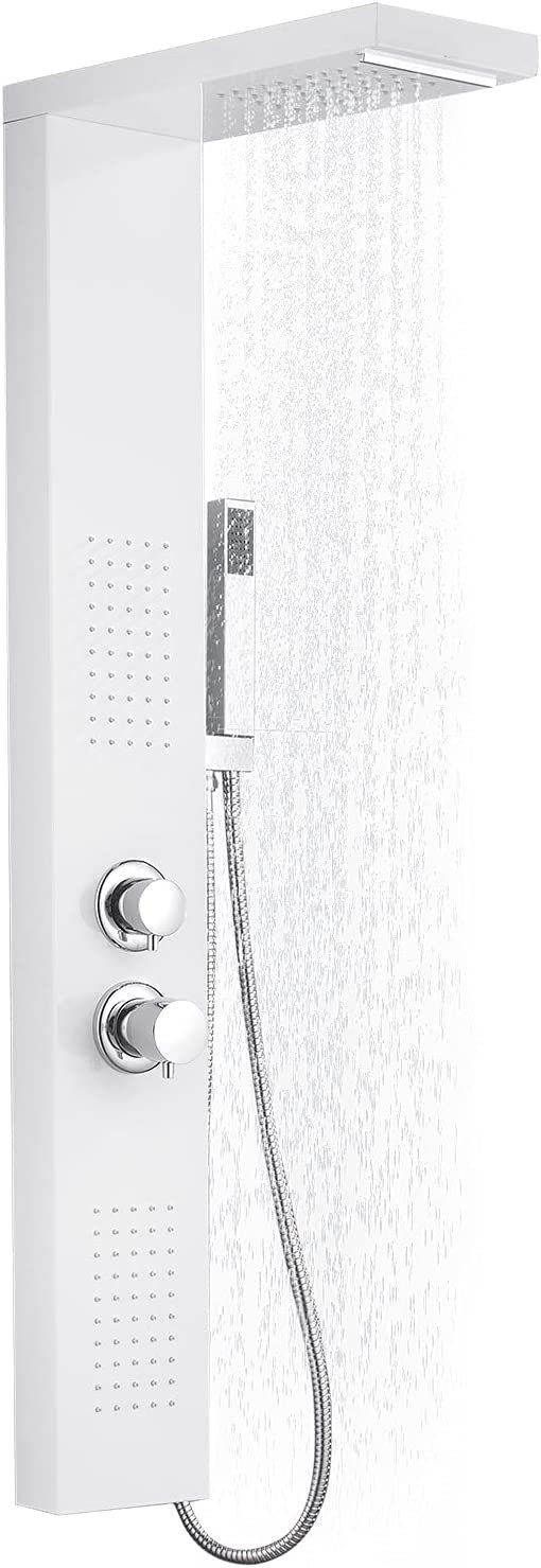 AUFUN Duschsystem Duschpaneel Edelstahl Weiß mit Duschsäule Duschsystem