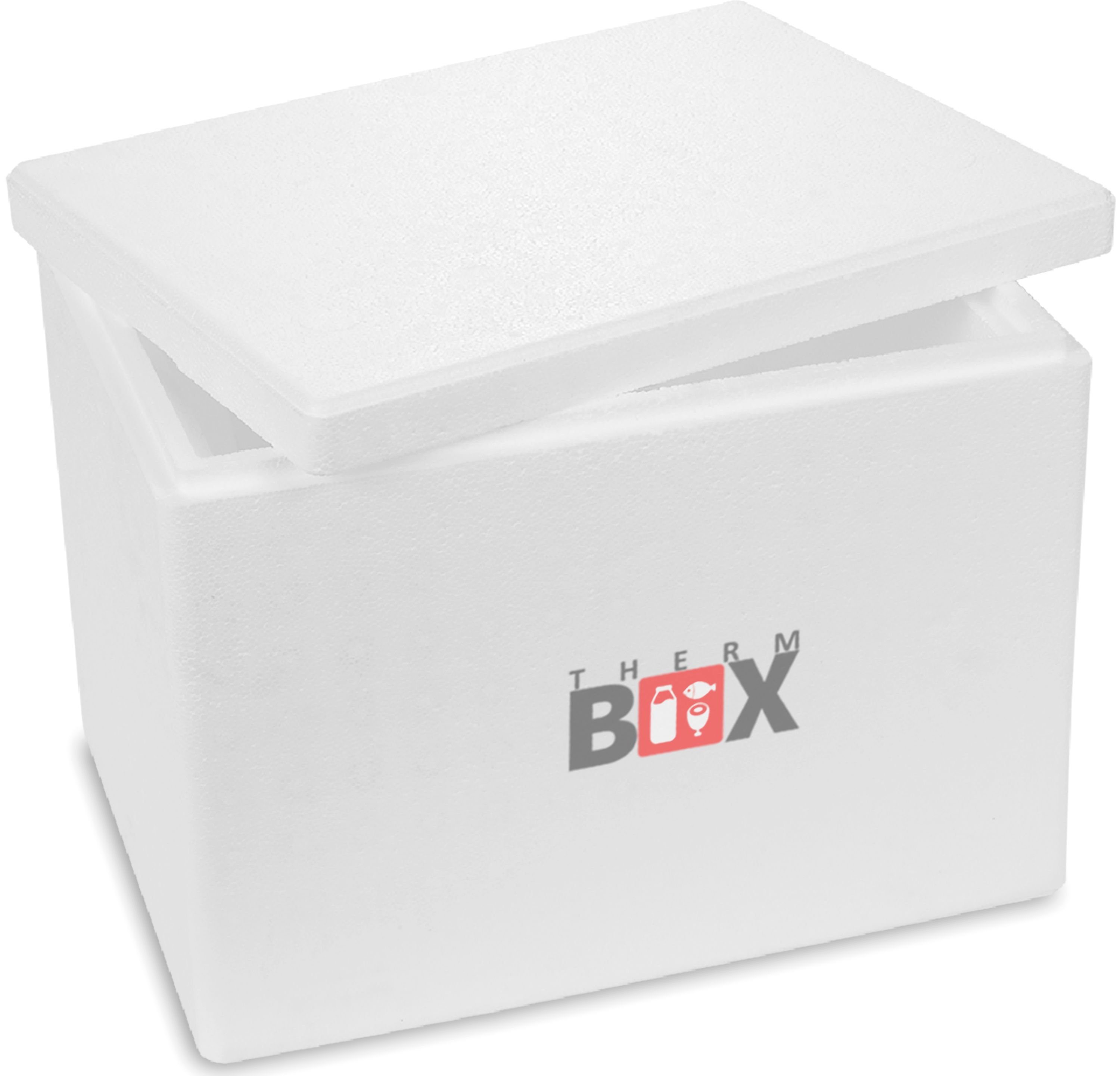 THERM-BOX Thermobehälter Styroporbox 19W Innen: 34x23x24cm Wand: 3cm 19,4L, Styropor-Verdichtet, (1, 0-tlg., Box mit Deckel im Karton), Isolierbox Thermobox Kühlbox Warmhaltebox Wiederverwendbar