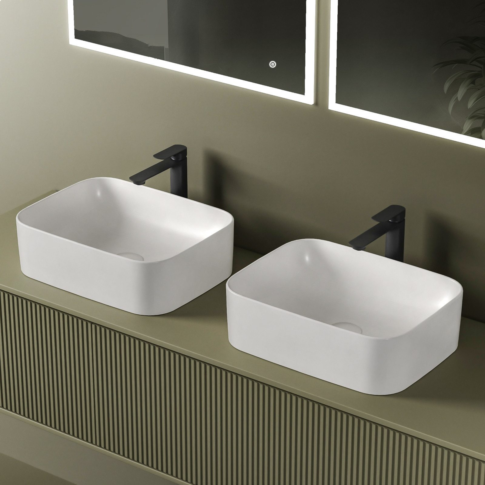 EMKE Aufsatzwaschbecken Eckiger Waschbecken Keramik Waschbecken günstig online kaufen